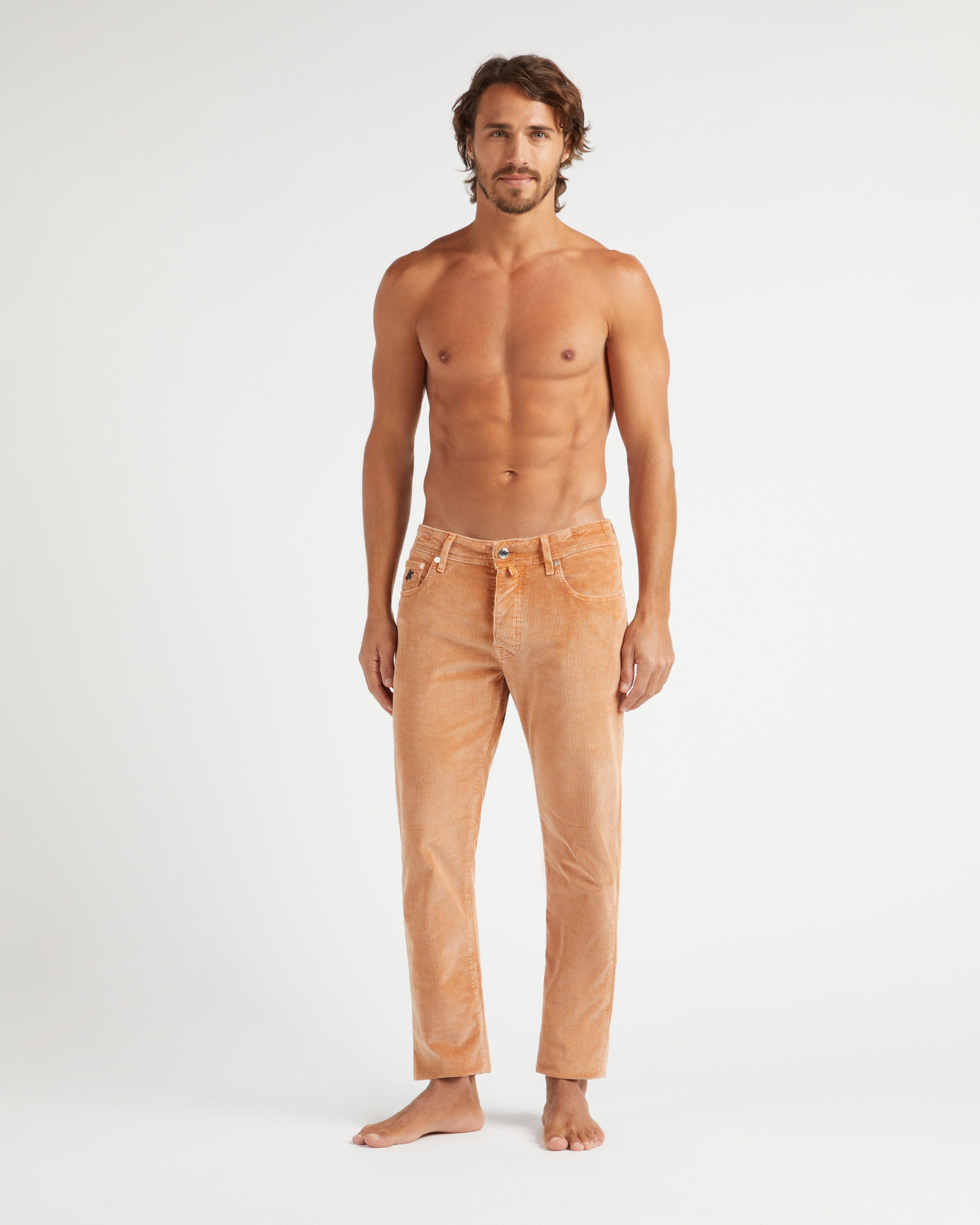Men Vintage Faded 5-Pocket Corduroy Pants CARAMEL frontworn view