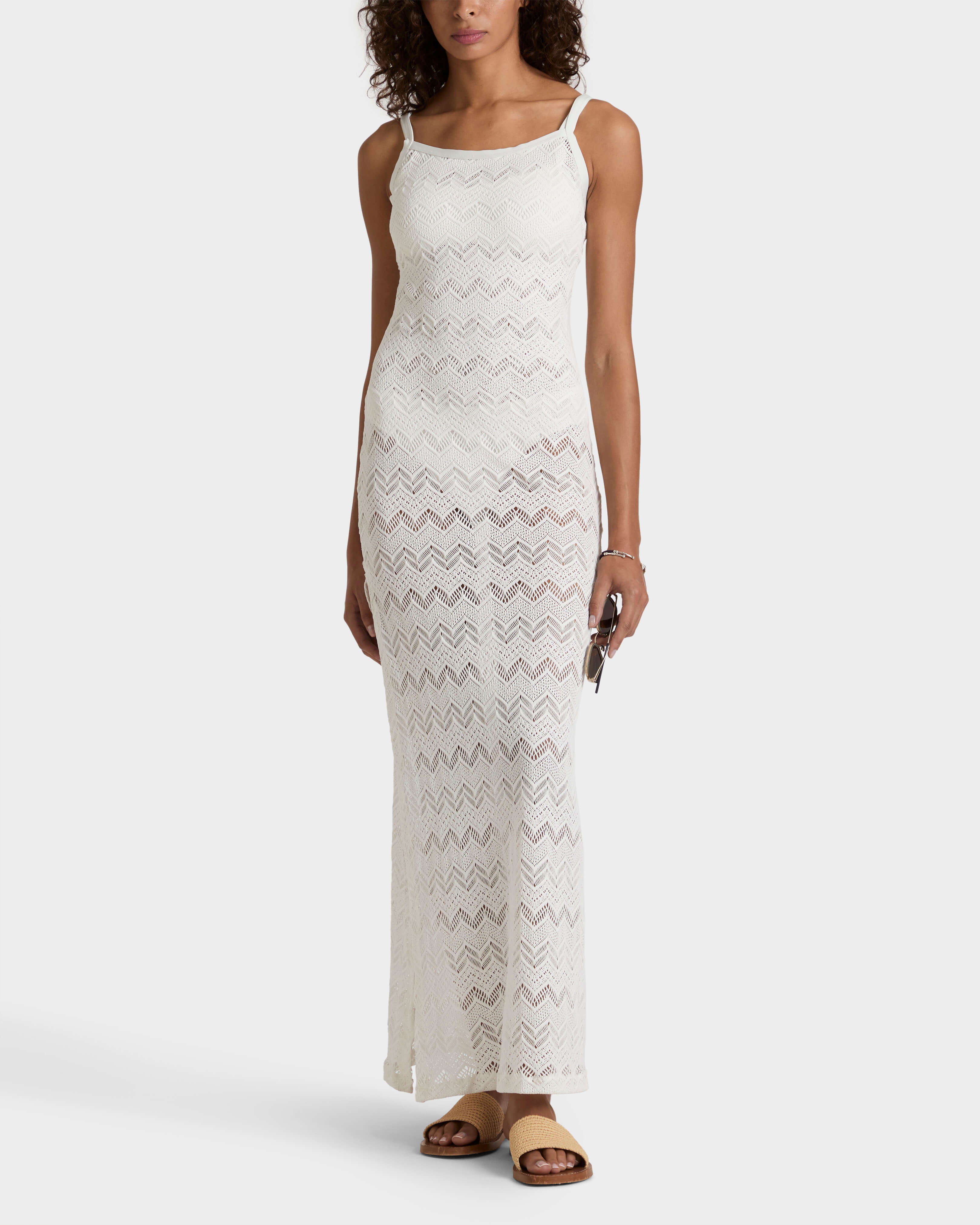 Vestito lungo donna in mesh OFF WHITE frontworn view