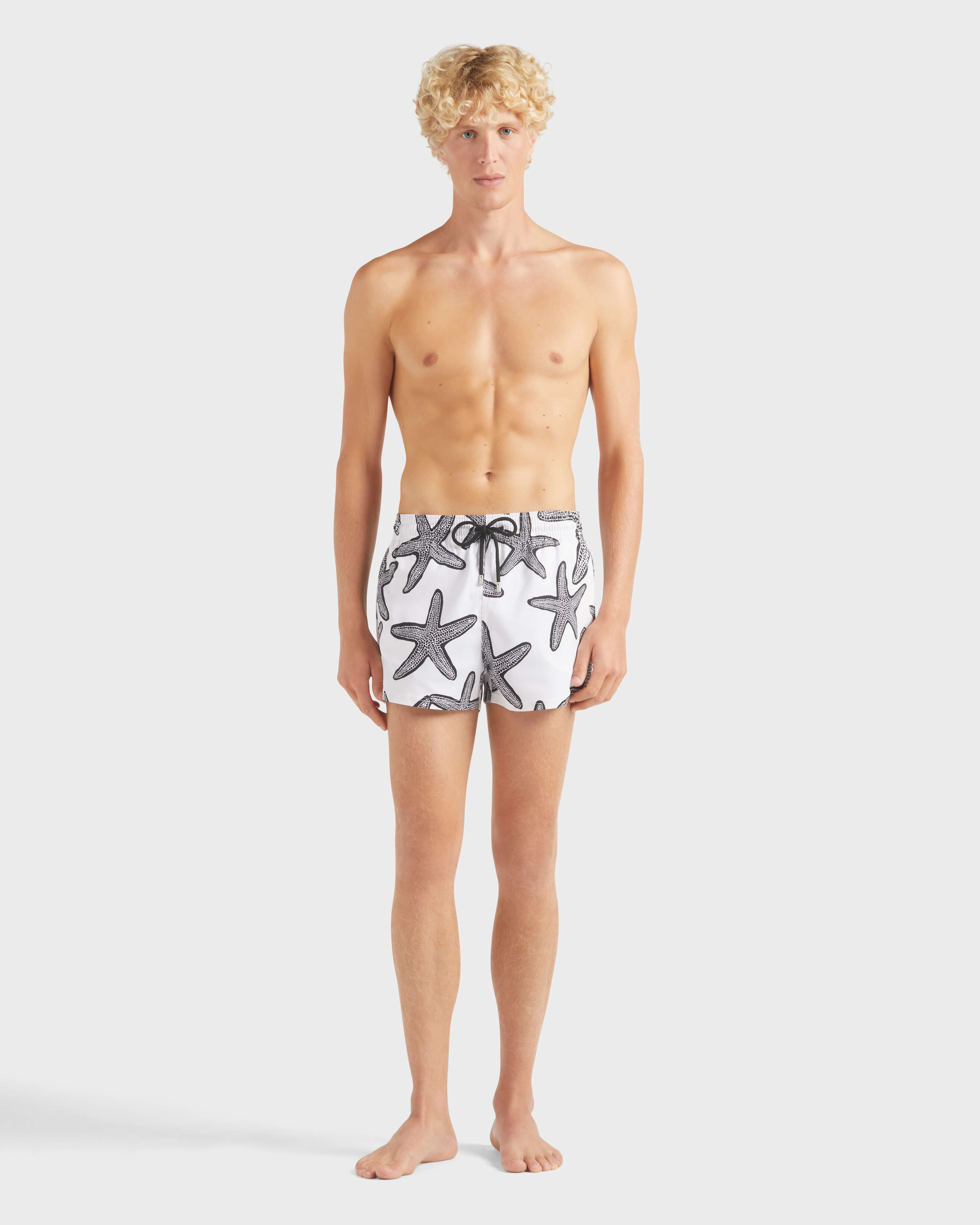 Men Short Swim Trunks Starlette WHITE frontworn view