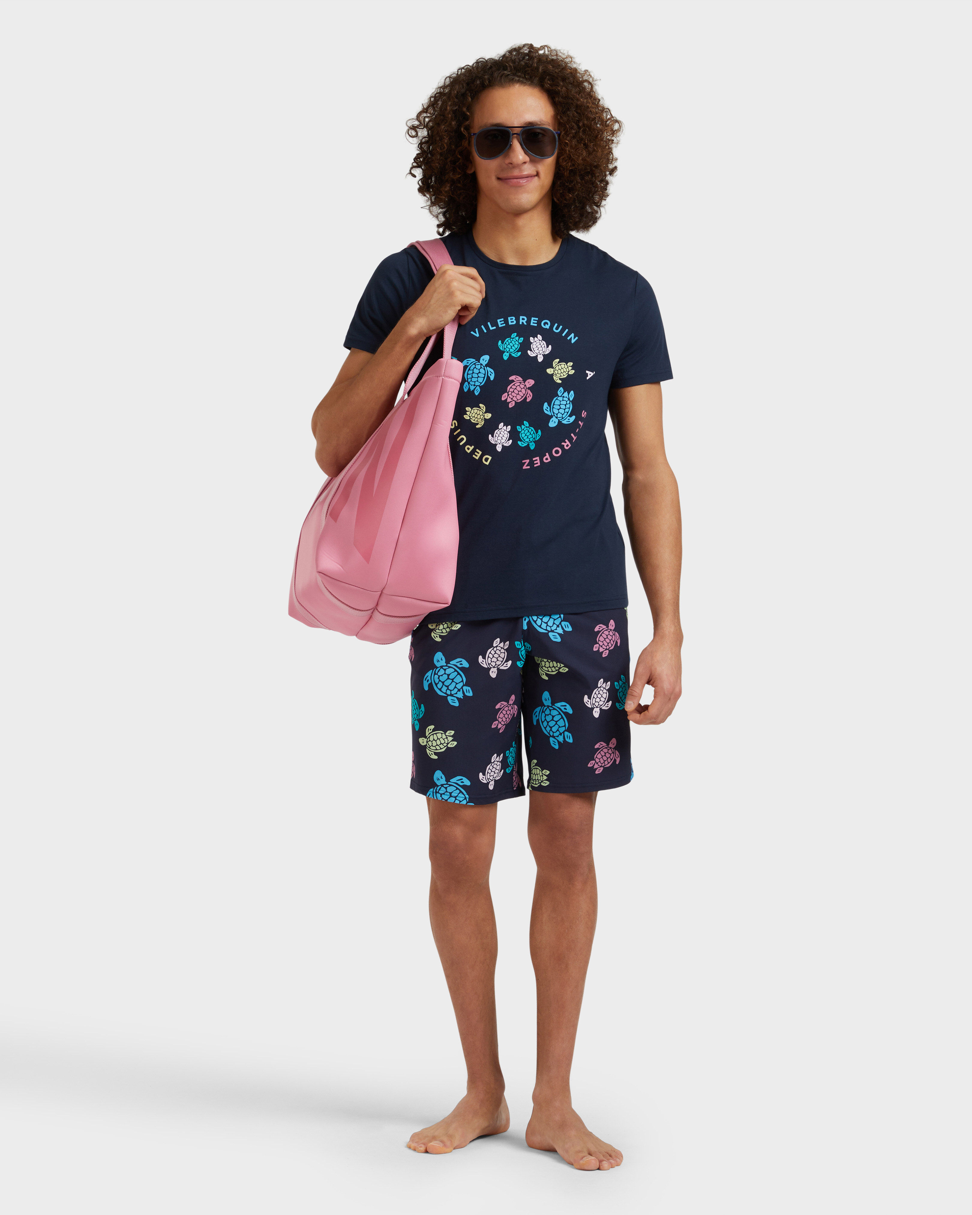 Men Long Stretch Swim shorts Tortues Multicolore NAVY supp1 view