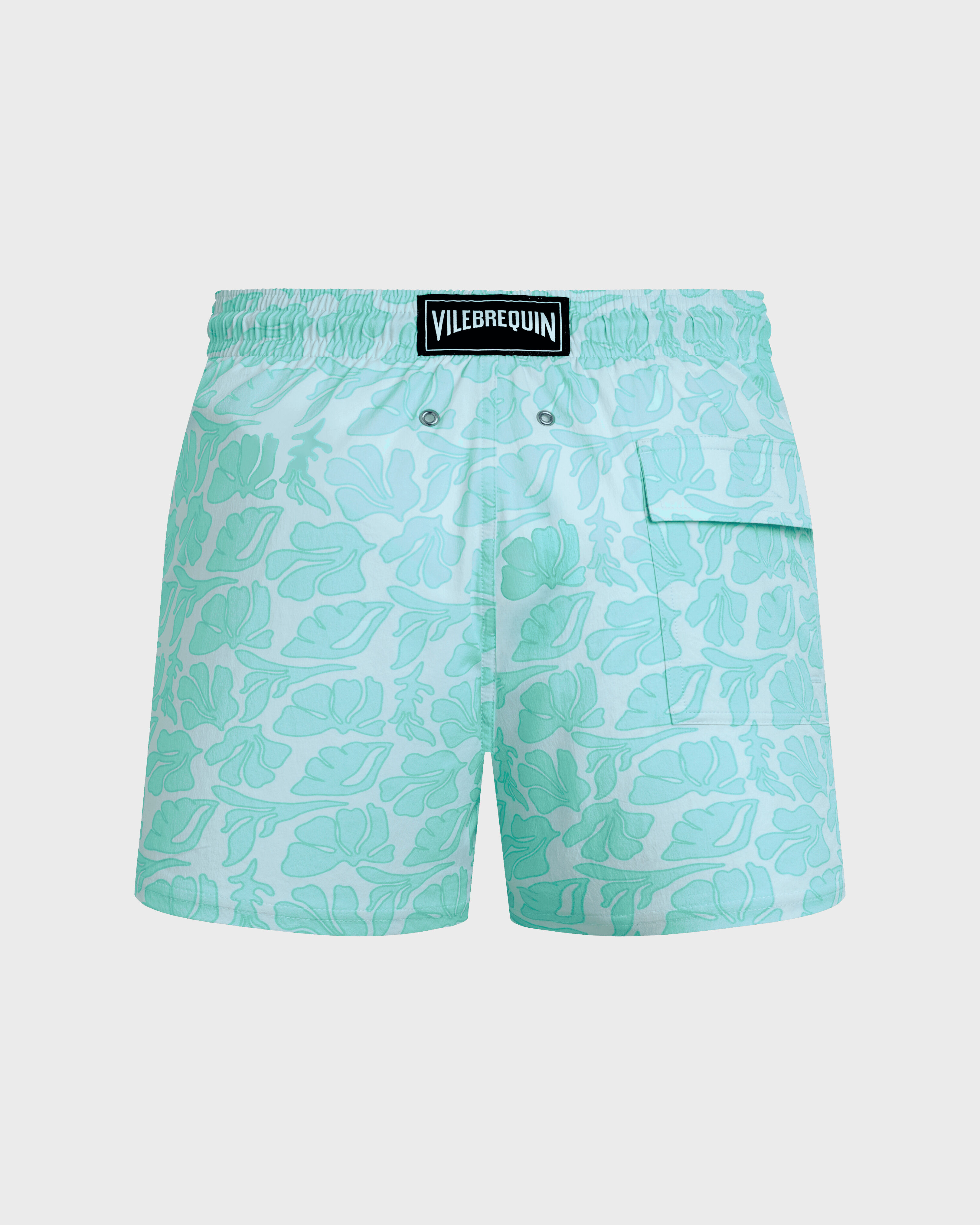 Men Stretch Short Swim Shorts Seashells WHITE back view