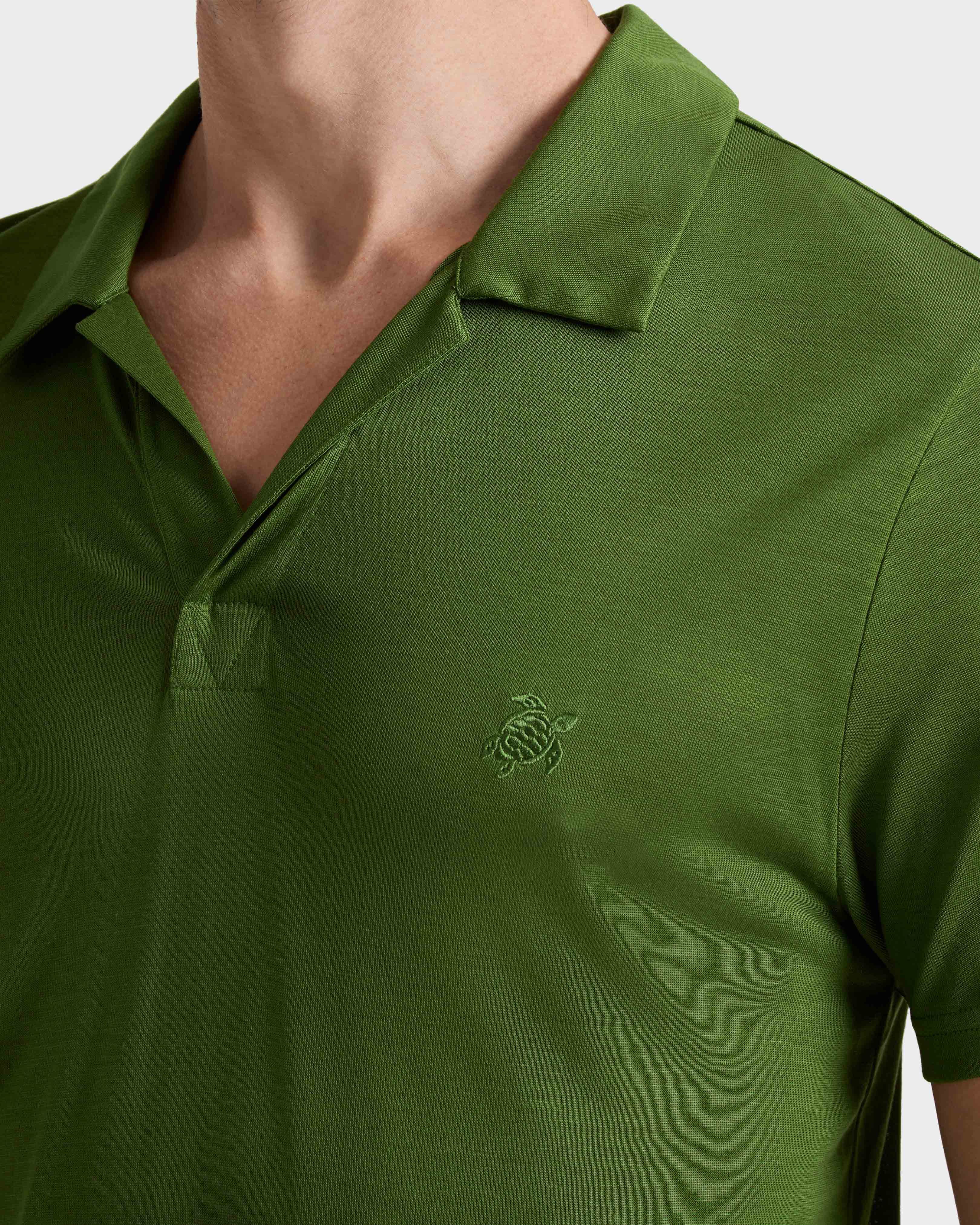 Men Tencel Polo Shirt Solid MILITAIRE supp1 view