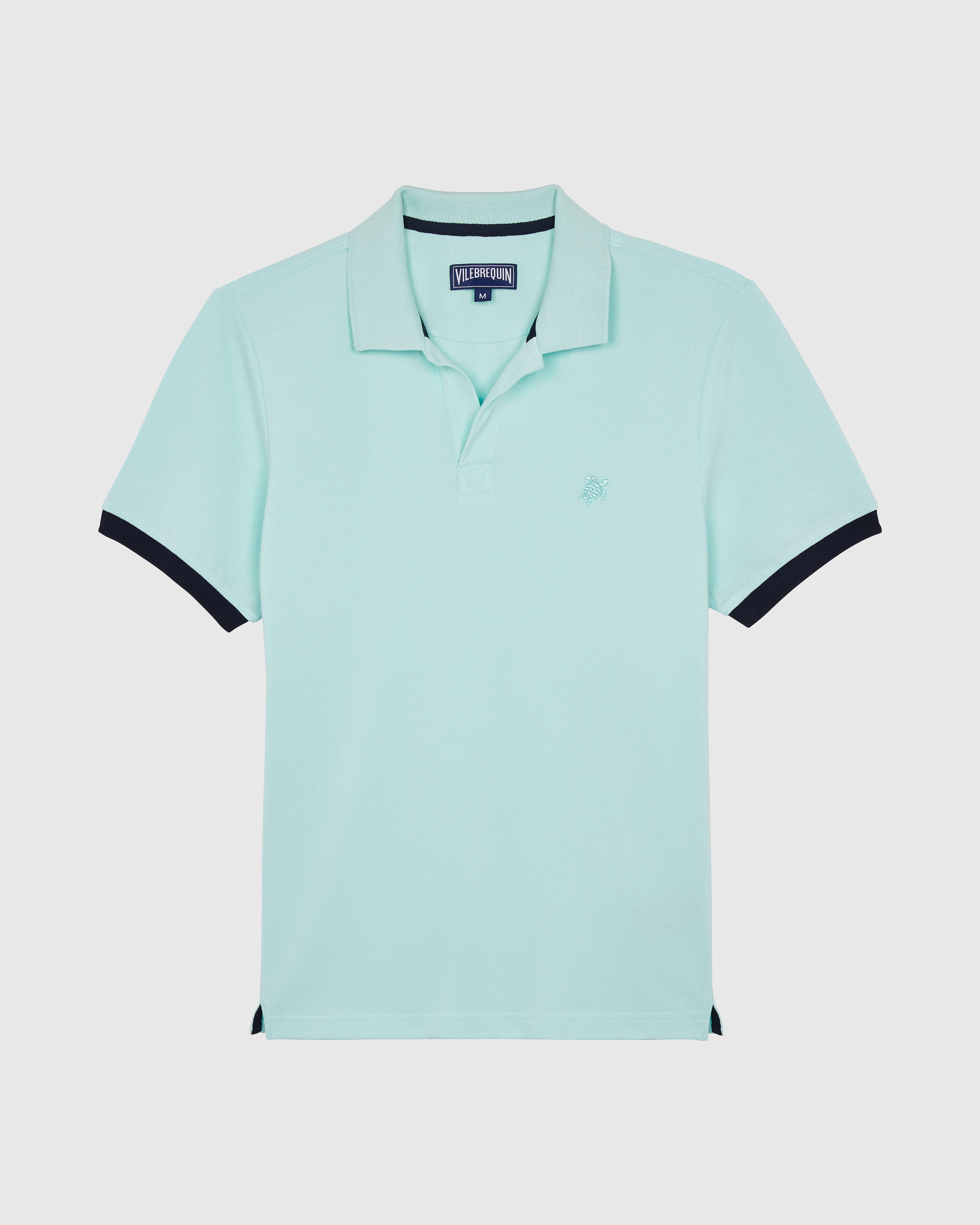 Men Organic Cotton Pique Polo Shirt Solid PACIFIC front view