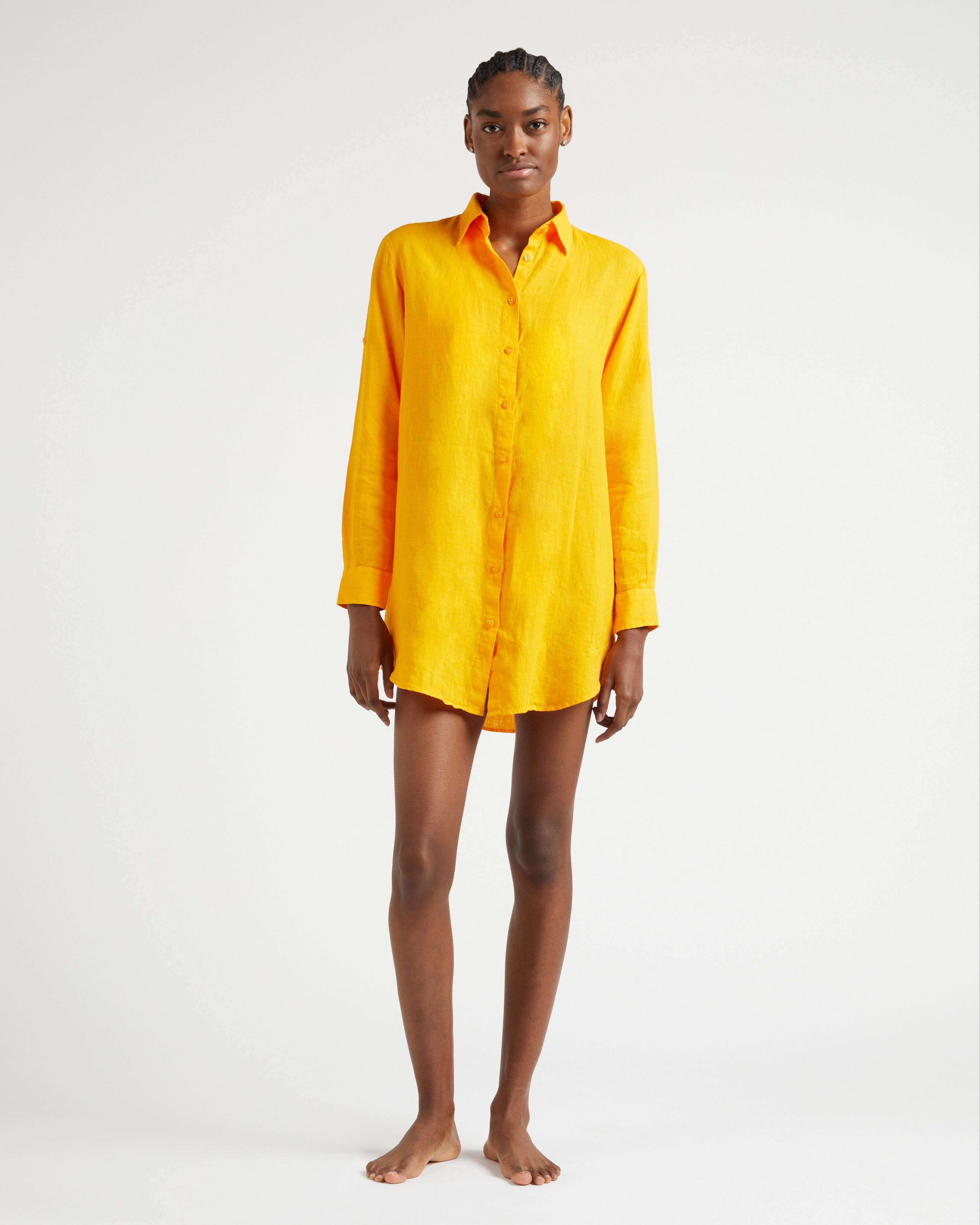 Women Linen Shirt Dress Solid MANGO frontworn view
