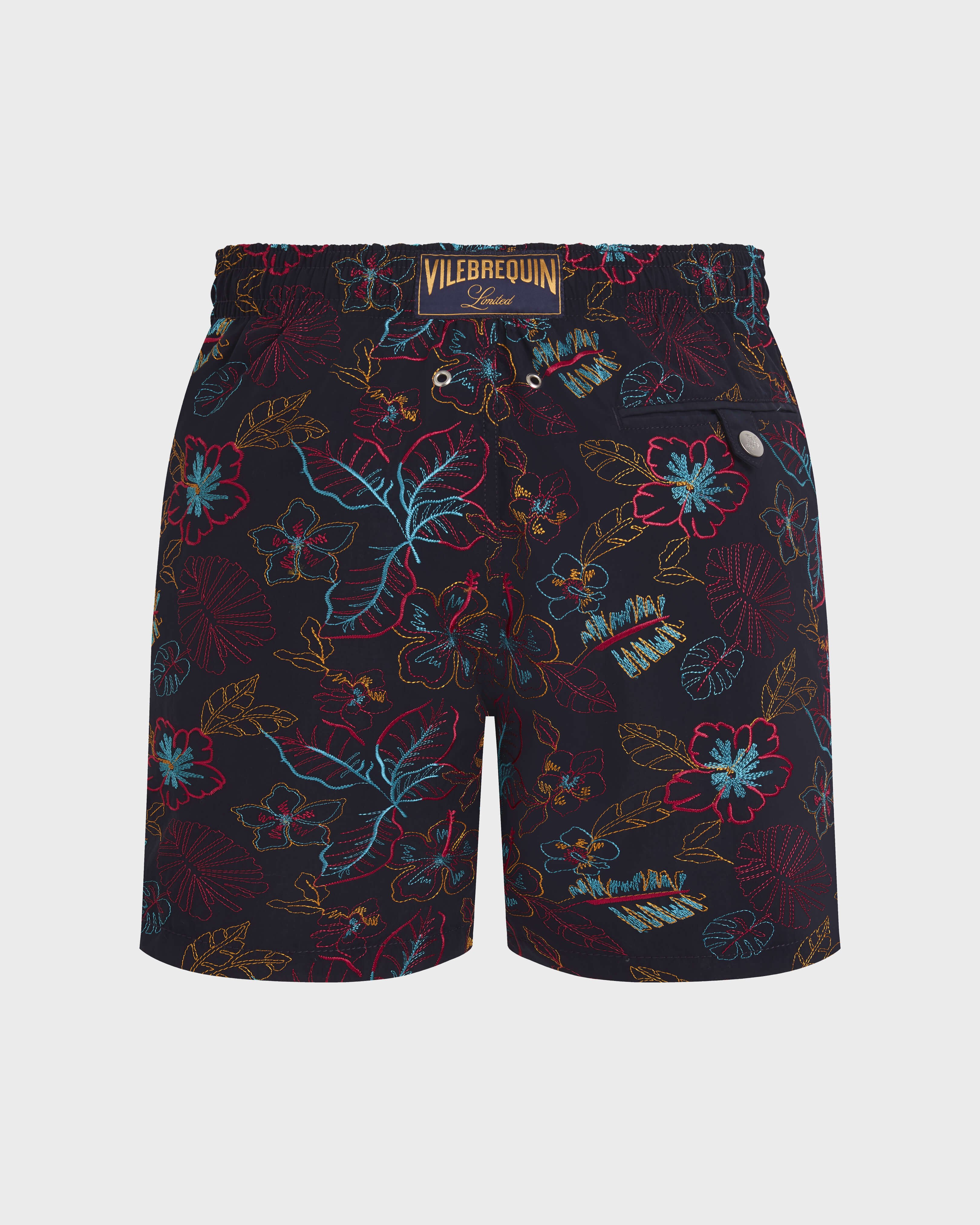 Men Embroidered Swim Shorts Island Flowers - Limited Edition BLU MARINE back view