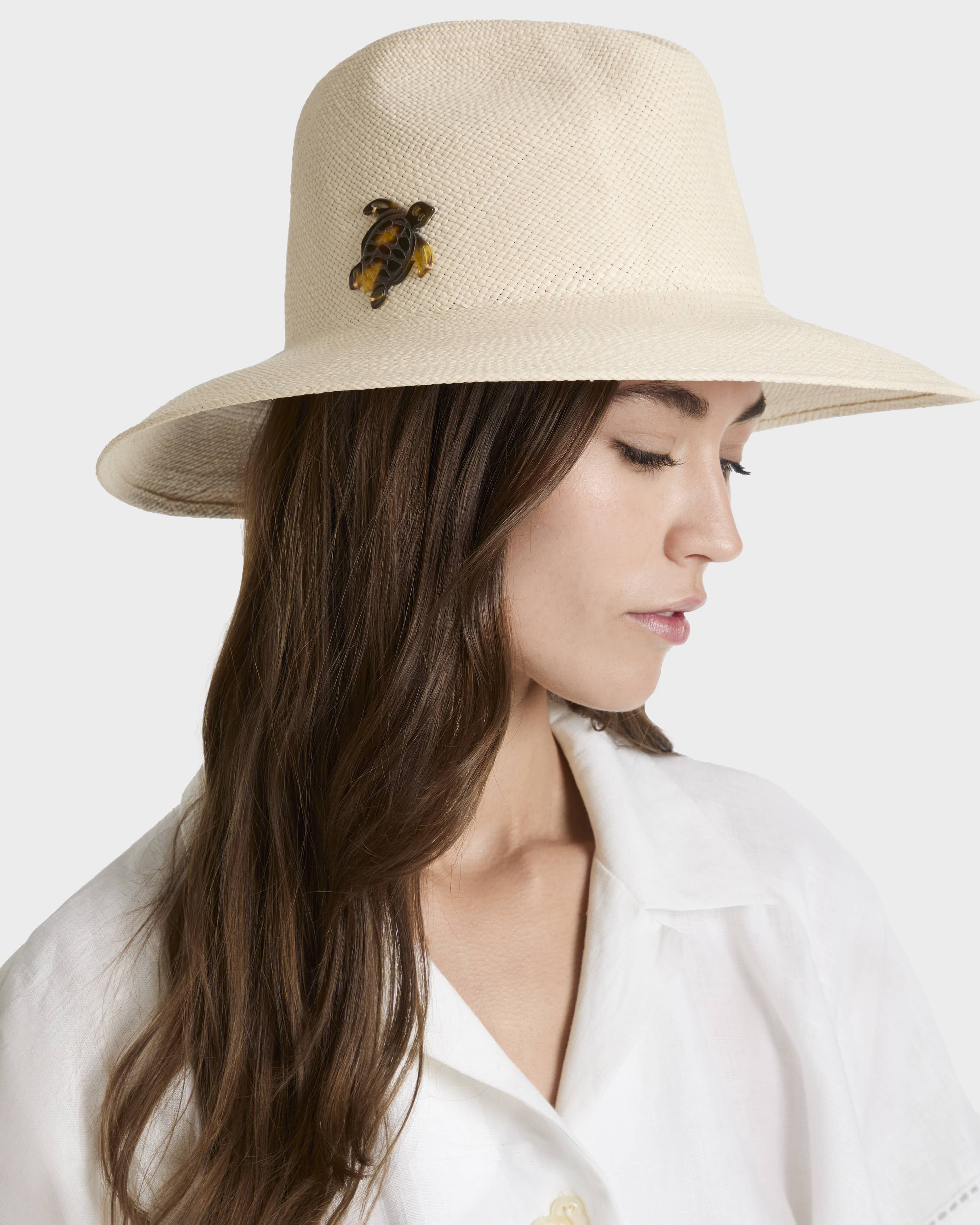 Women Natural Straw Hat Solid SAND frontworn view