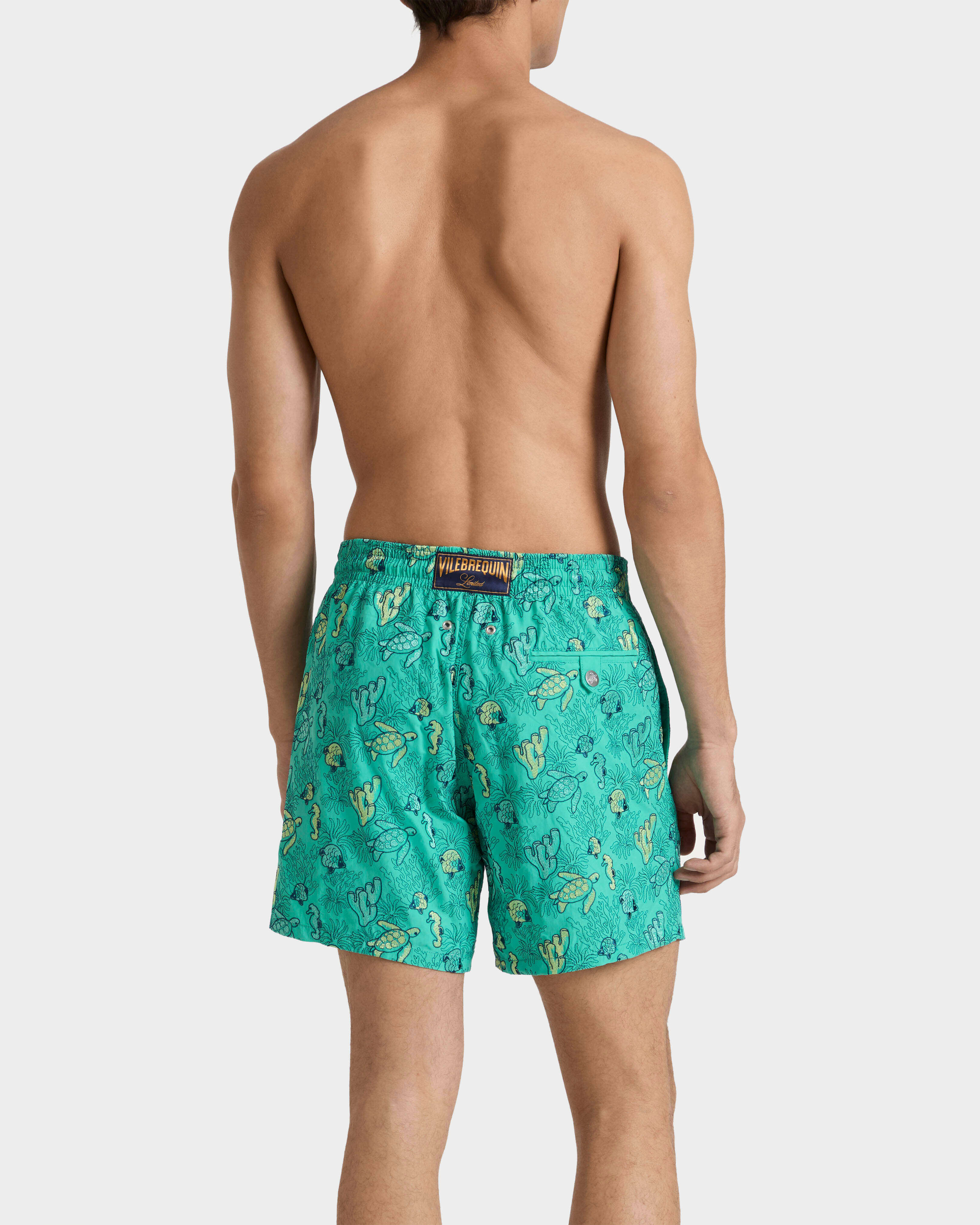 Bañador con bordado Aquatic Life para hombre - Edición limitada VERONESE GREEN backworn view