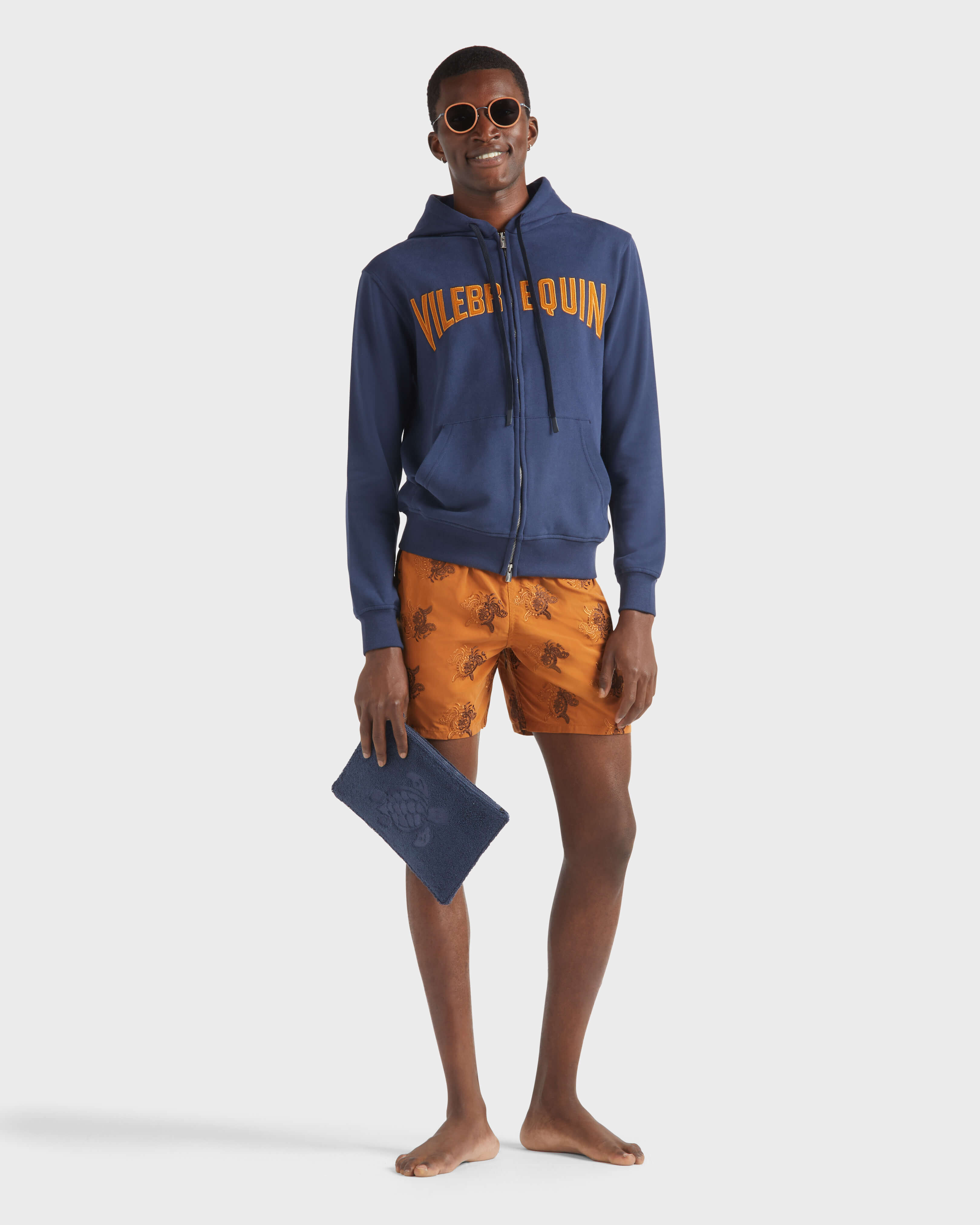 Men Cotton Full Zip Hoodie Sweatshirt Stitched Logo NAVY supp1 view