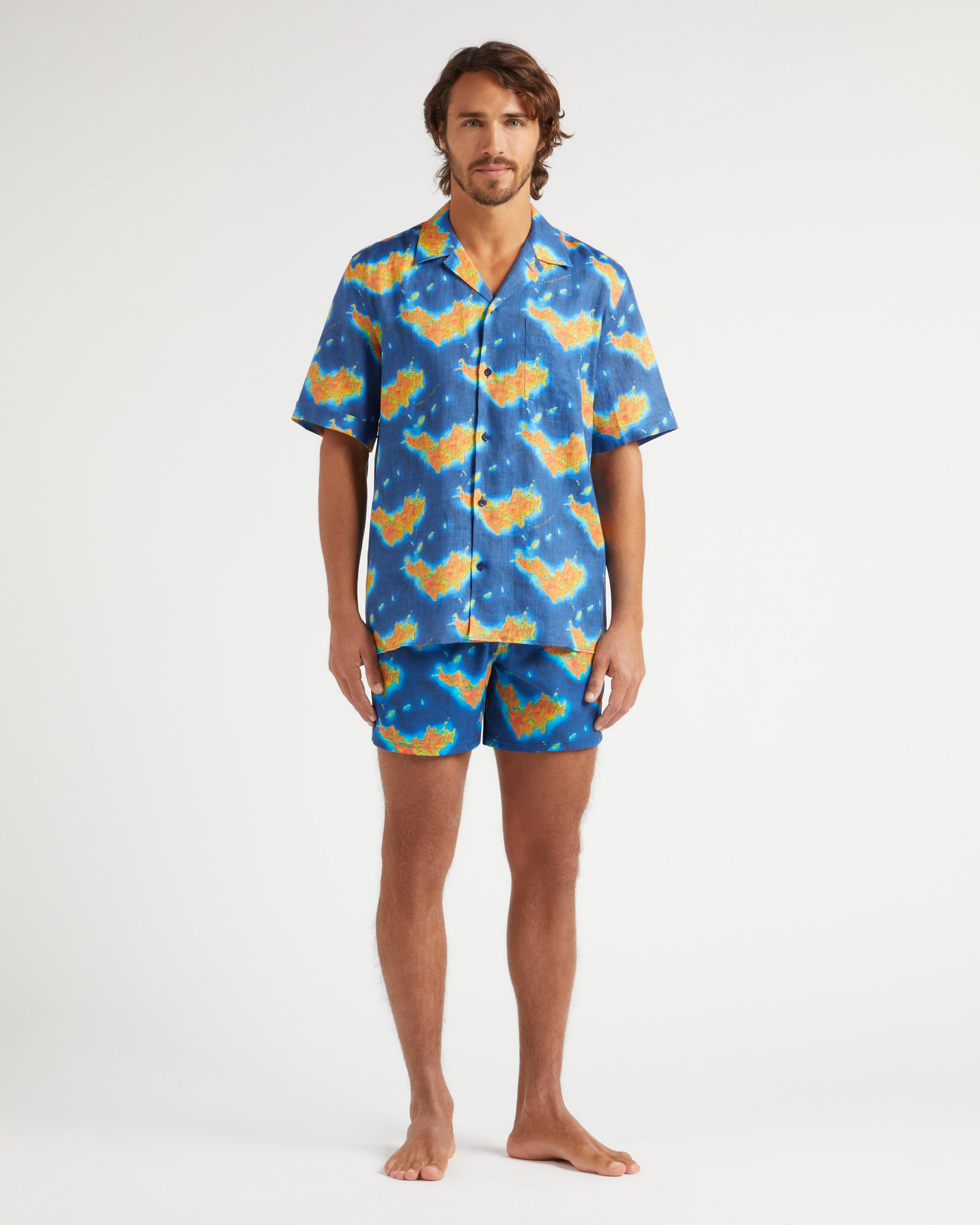 Men Linen Bowling Shirt Bathymétrie des Oceans St Barth PALACE frontworn view
