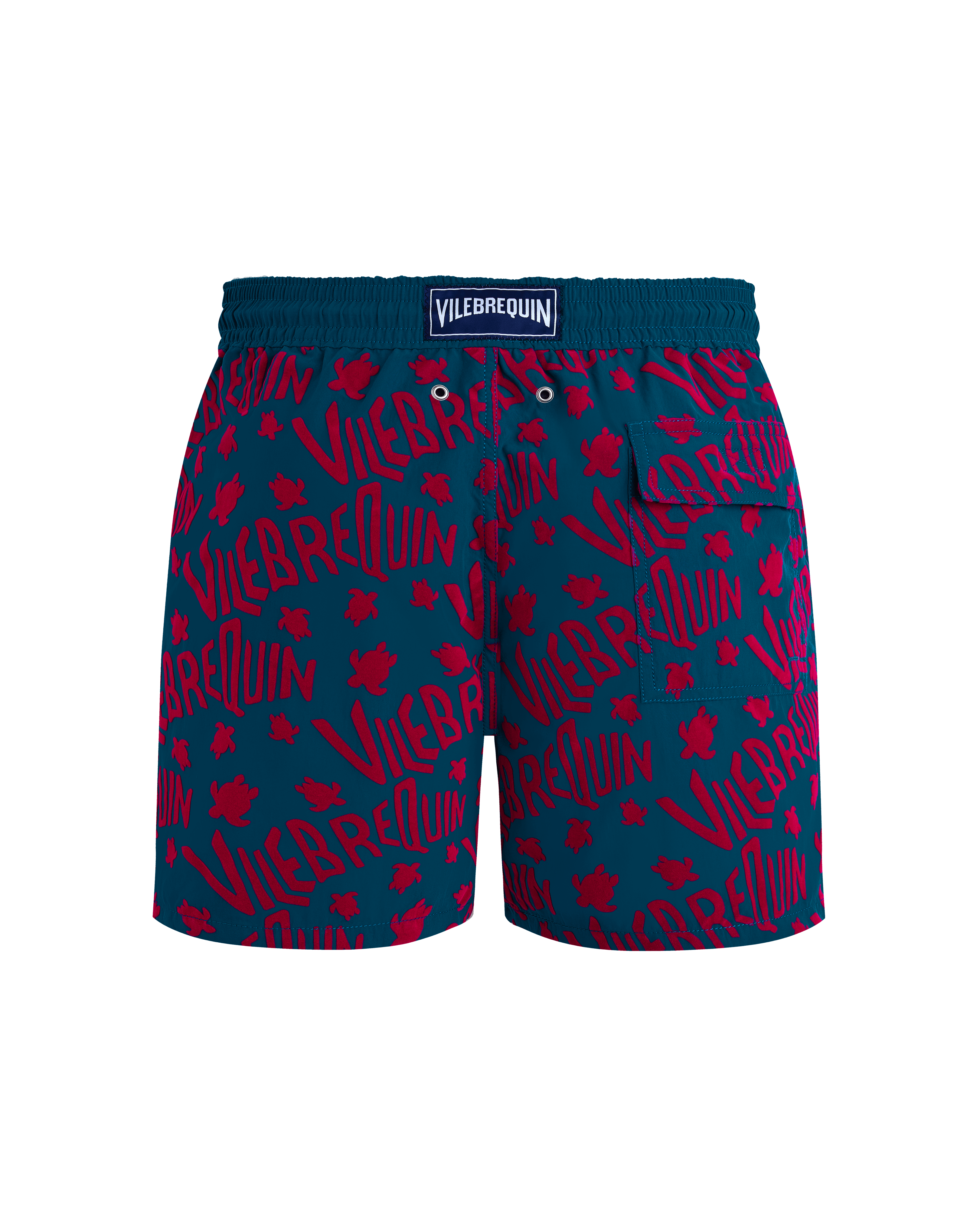Men Swim Trunks Flocked Ronde Des Tortues Logo PEACOCK back view
