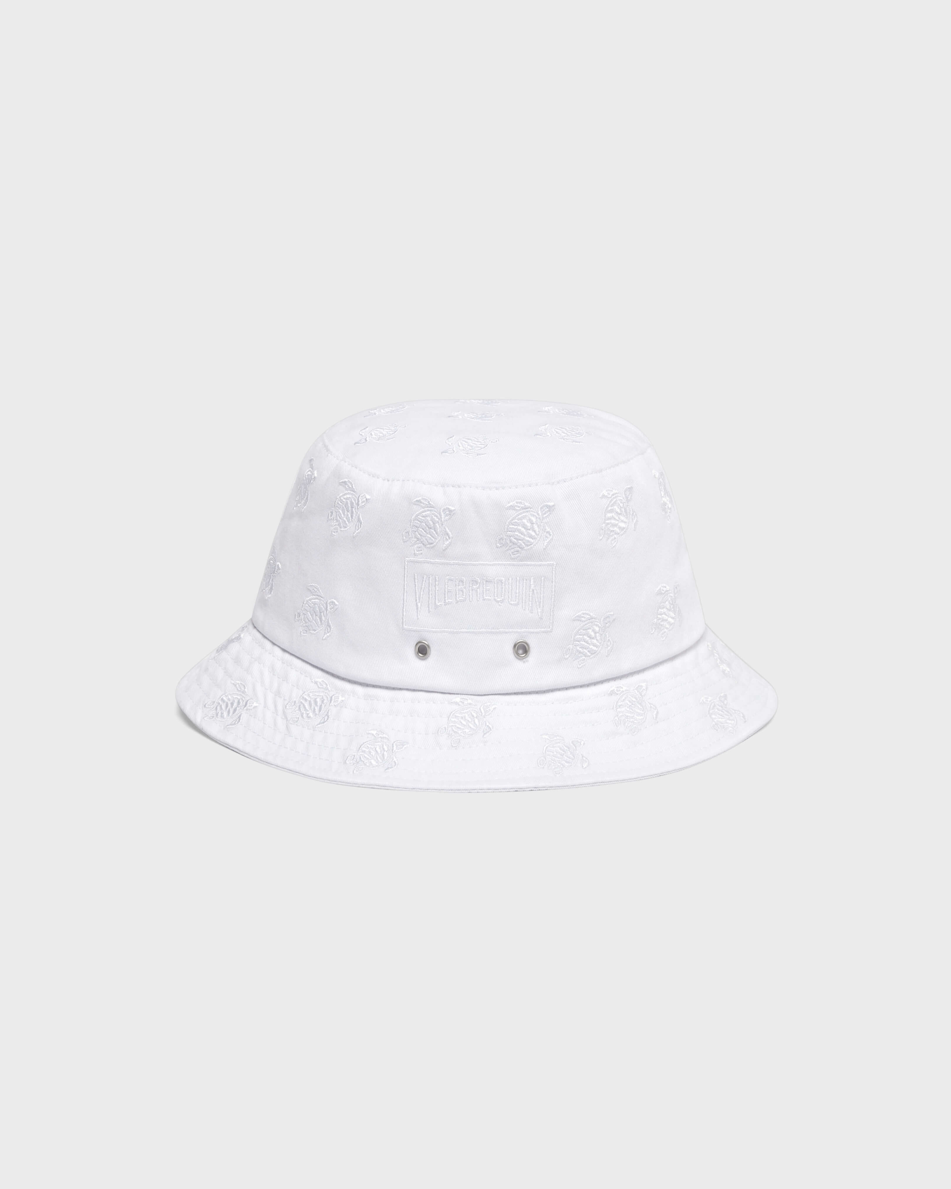 Embroidered Bucket Hat Turtles All Over WHITE front view
