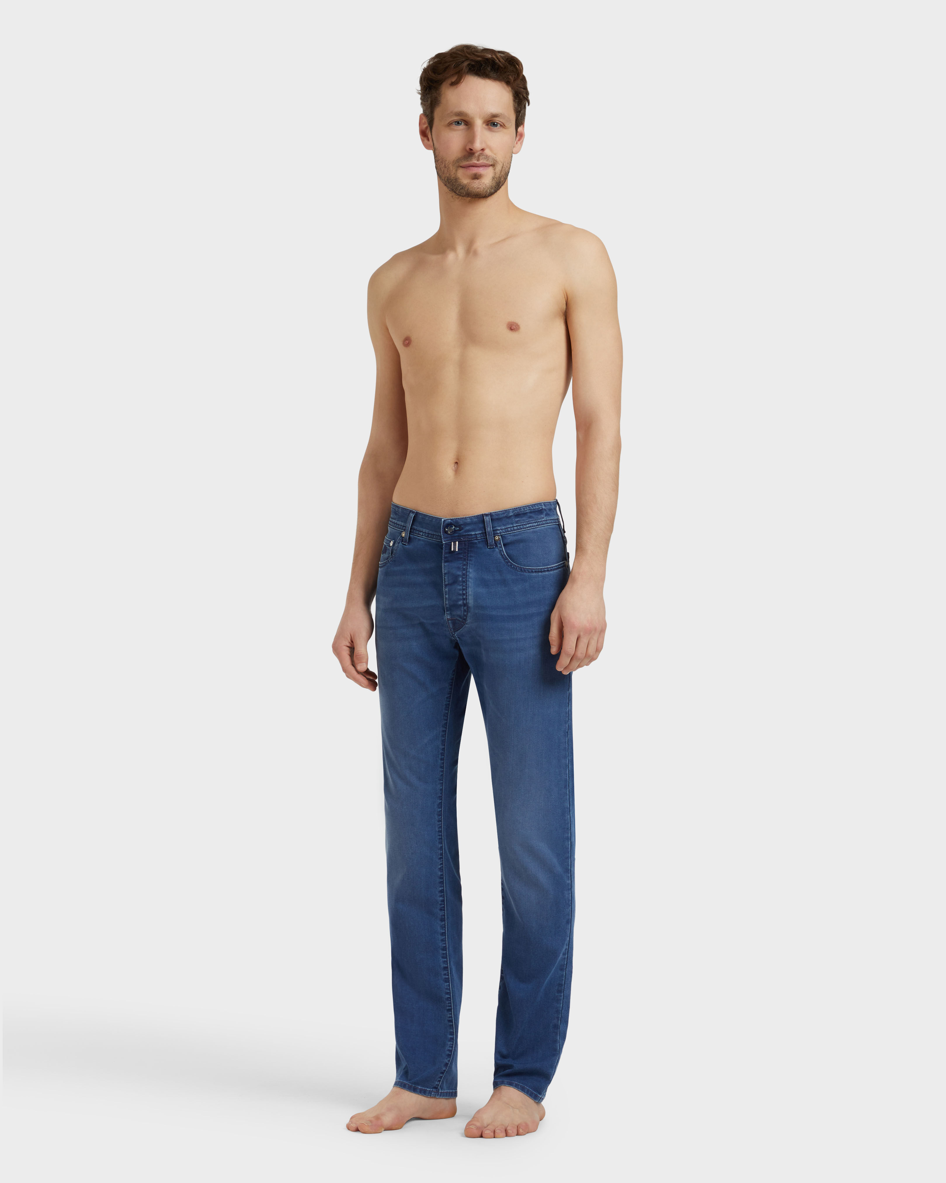 Men 5-Pockets Denim Pants Turtles Net MED DENIM W2 frontworn view