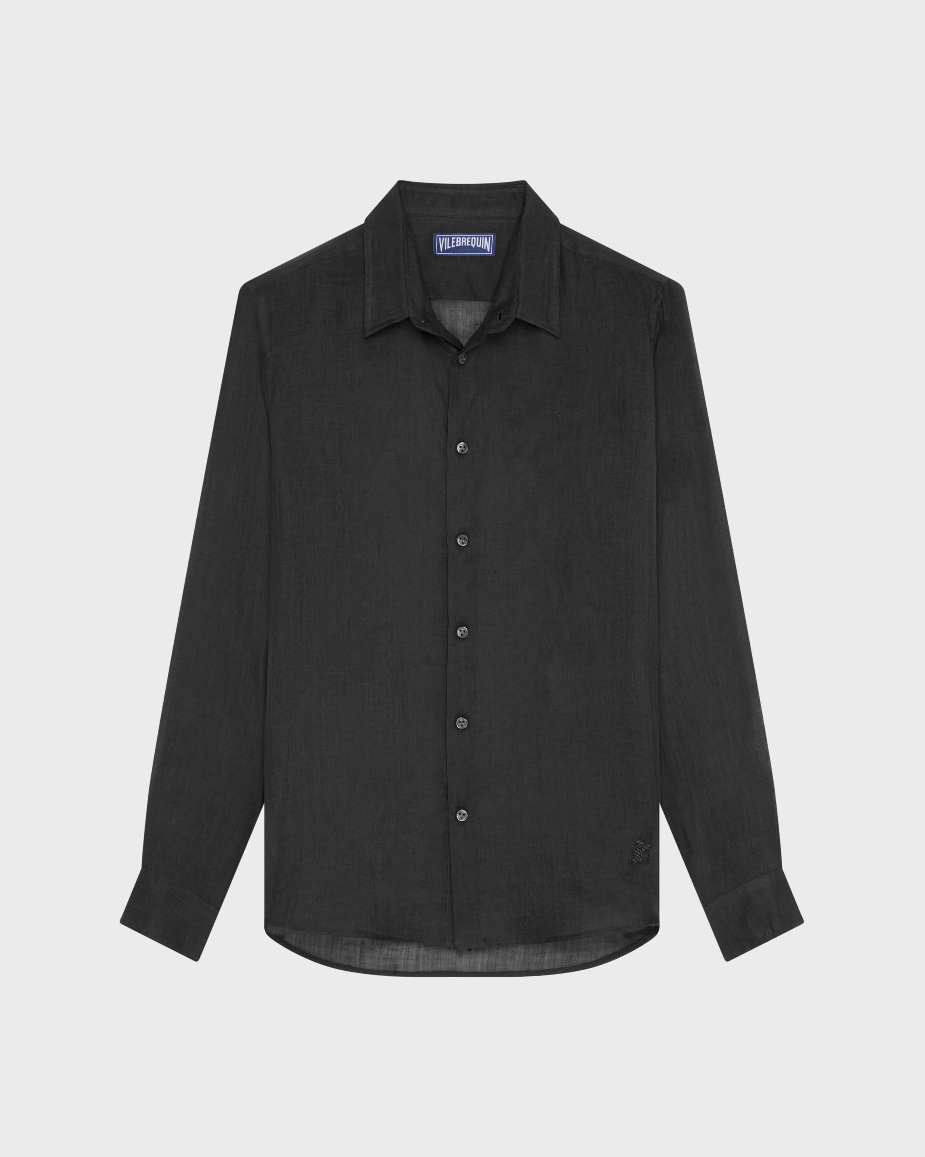 Camisa de ramio de color liso para hombre NEGRO front view