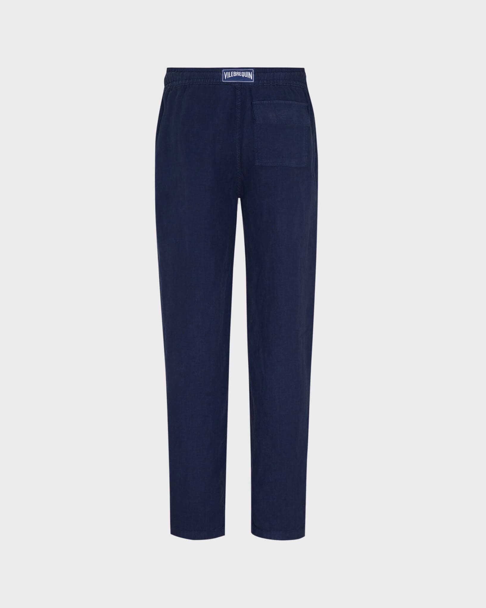 Men Linen Pants Solid NAVY back view