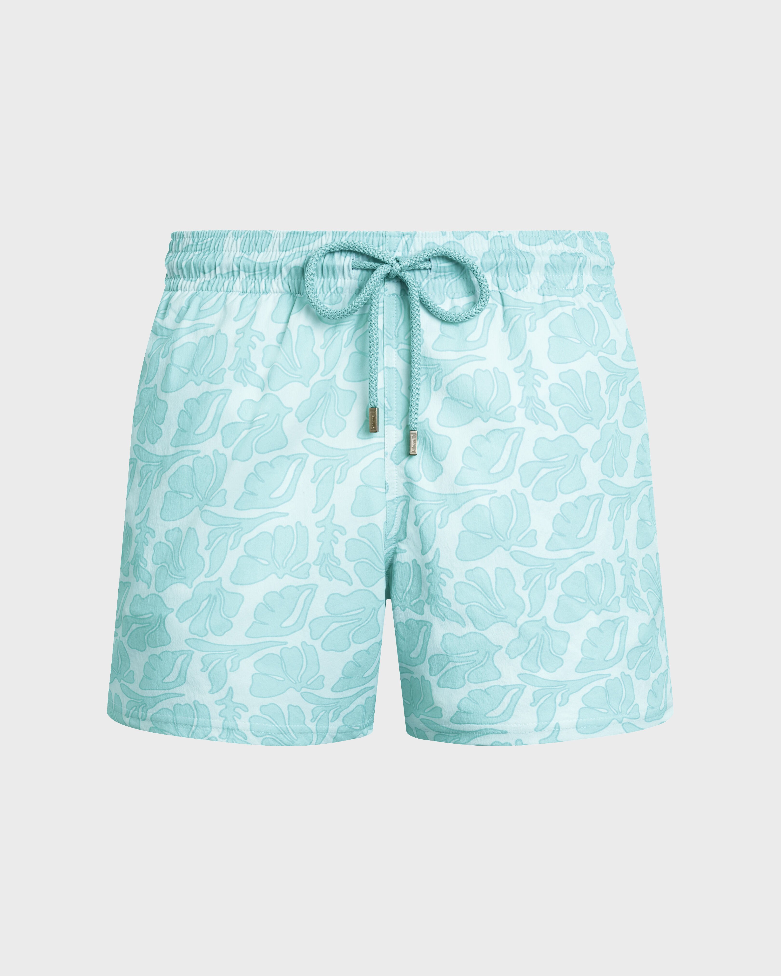 Men Stretch Short Swim Shorts Seashells WHITE front view
