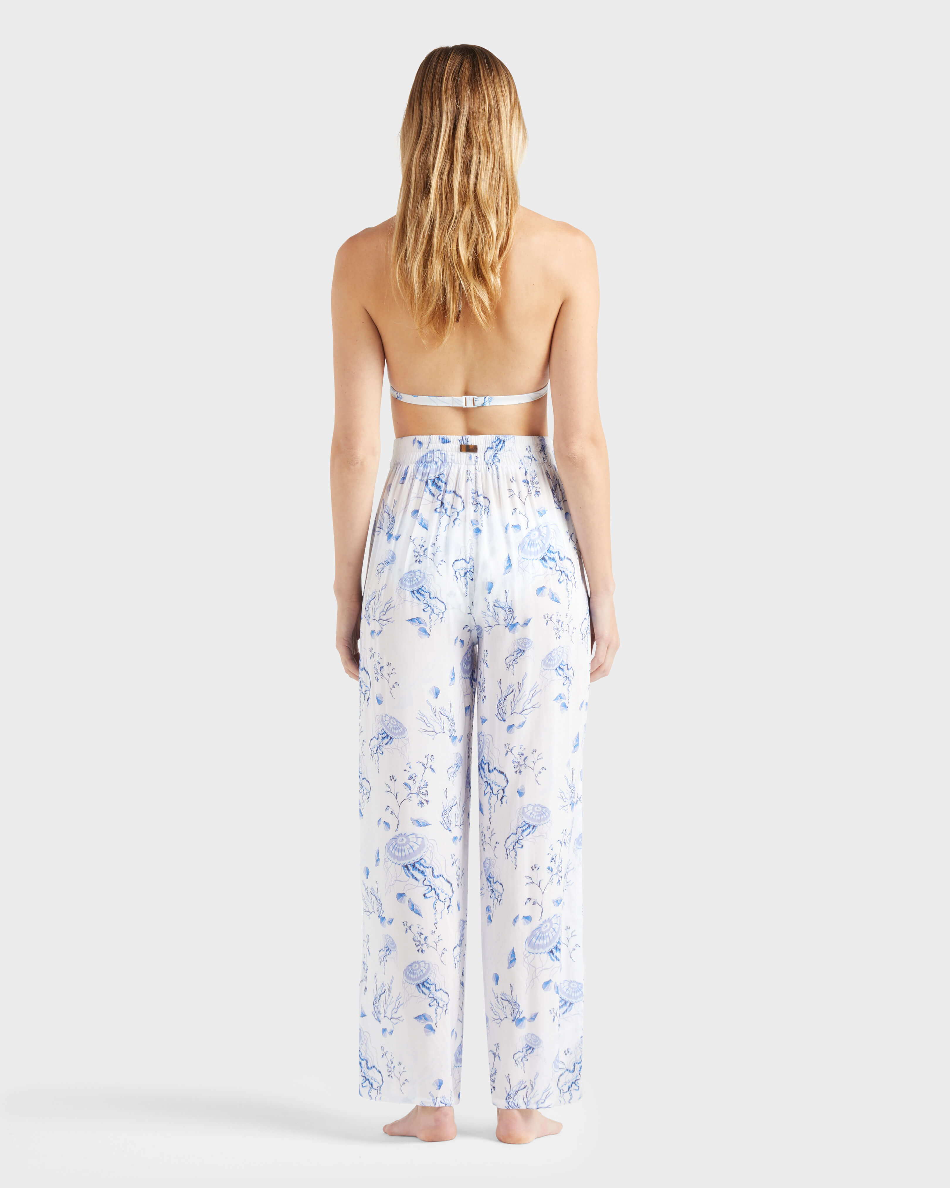 Women Viscose Pants Medusa and Shells WHITE backworn view