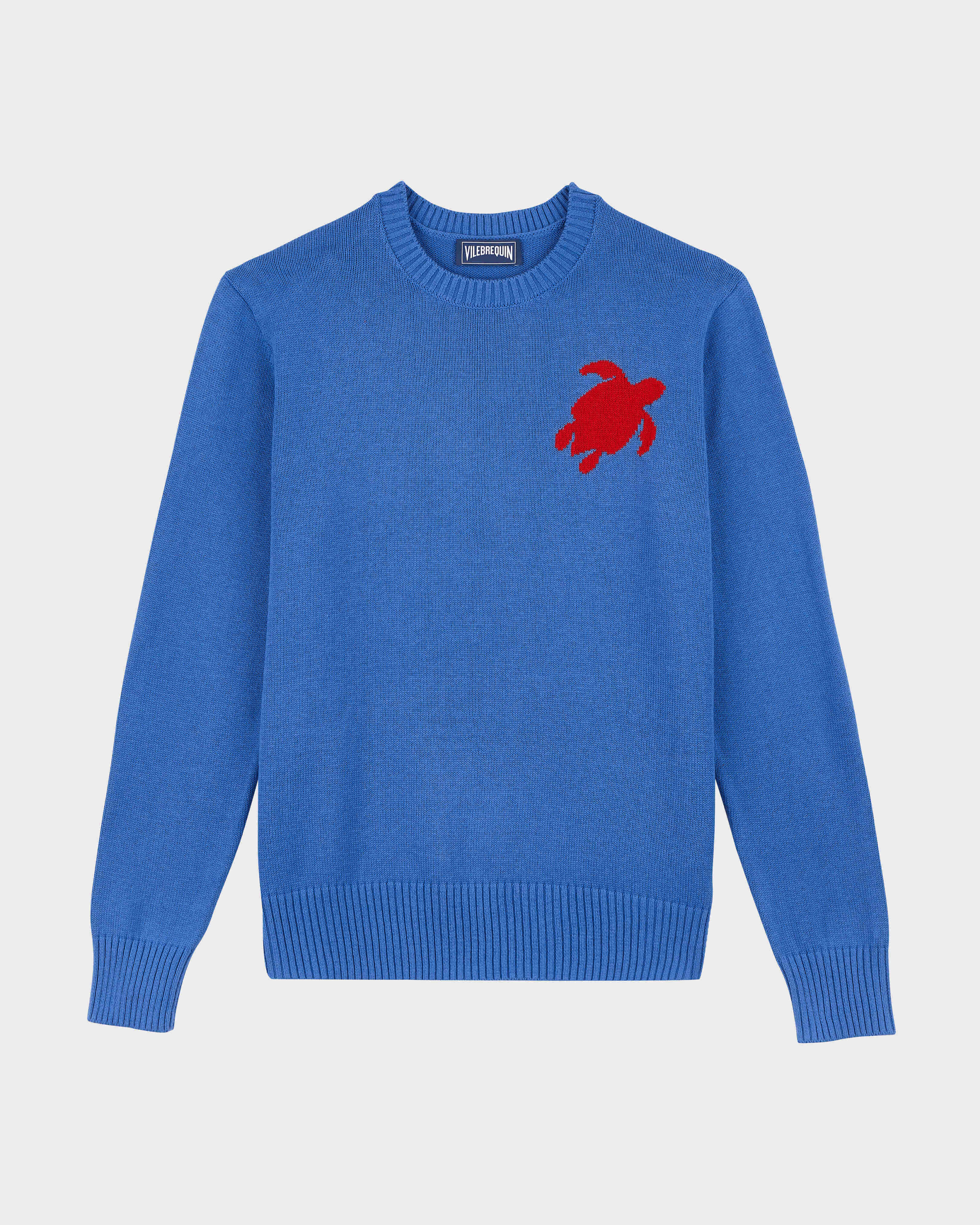 Men Cotton and Cashmere Crewneck Sweater Turtle SEA BLUE front view