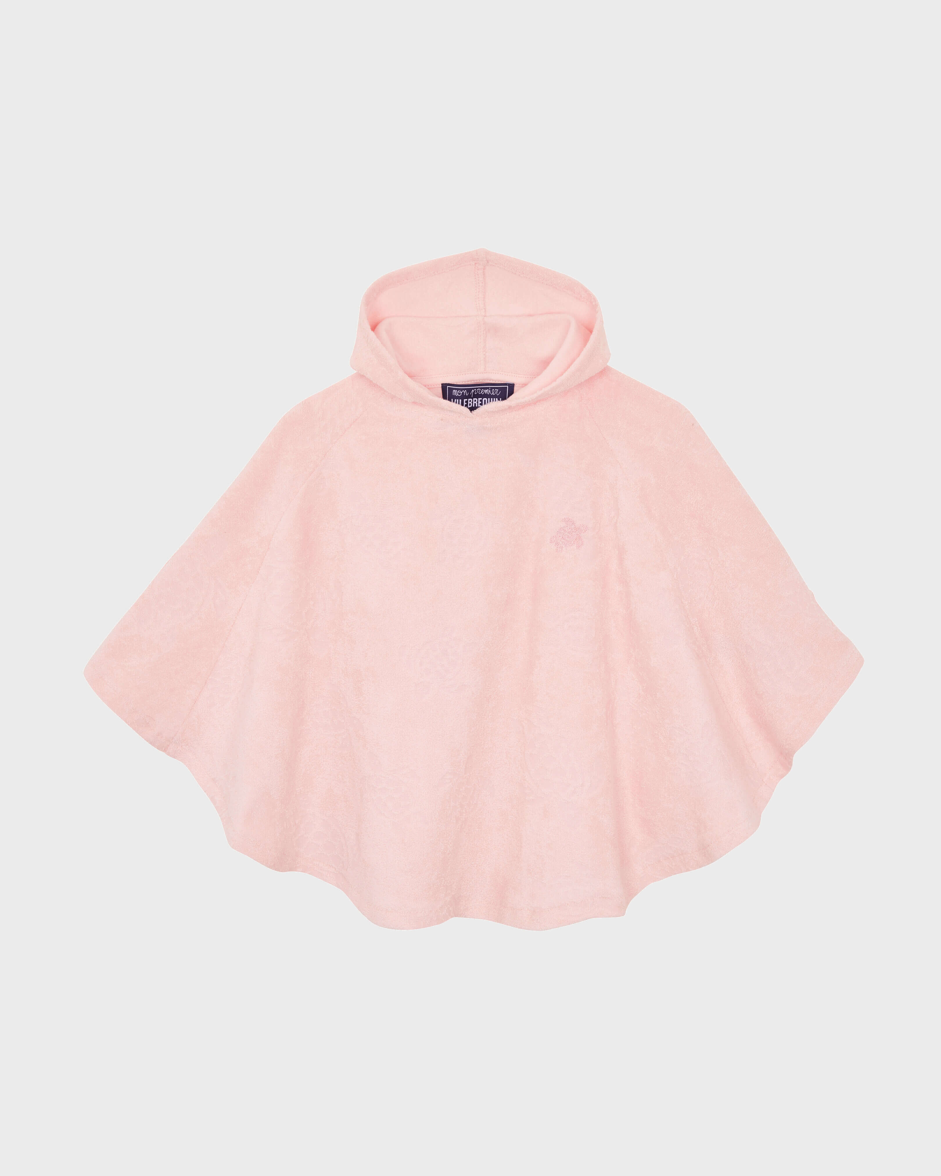Baby Terry Poncho Jacquard Turtles PEONY front view