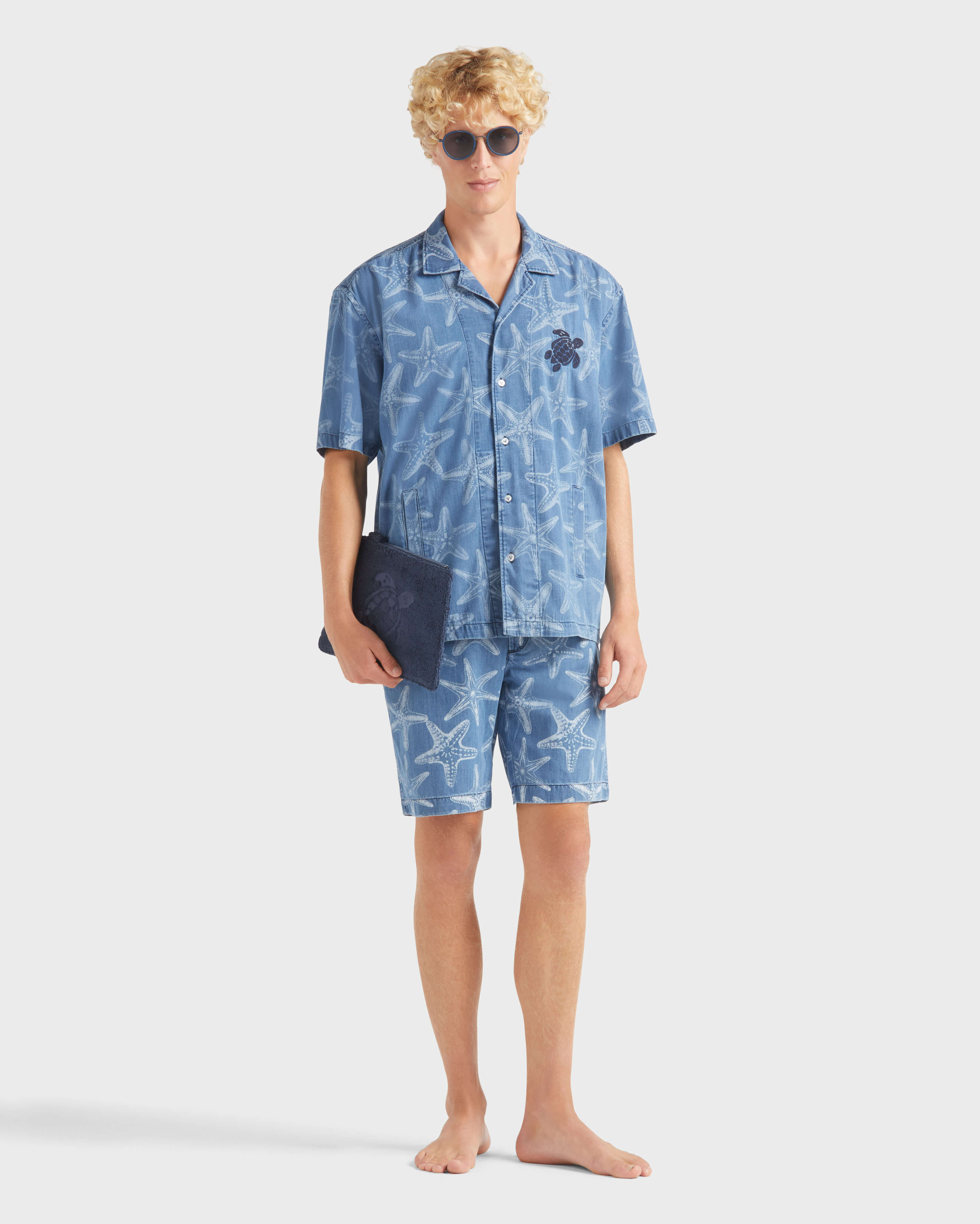 Men Denim Bermuda Shorts Starfish Light Denim Printed BLEACH DENIM W4 supp1 view