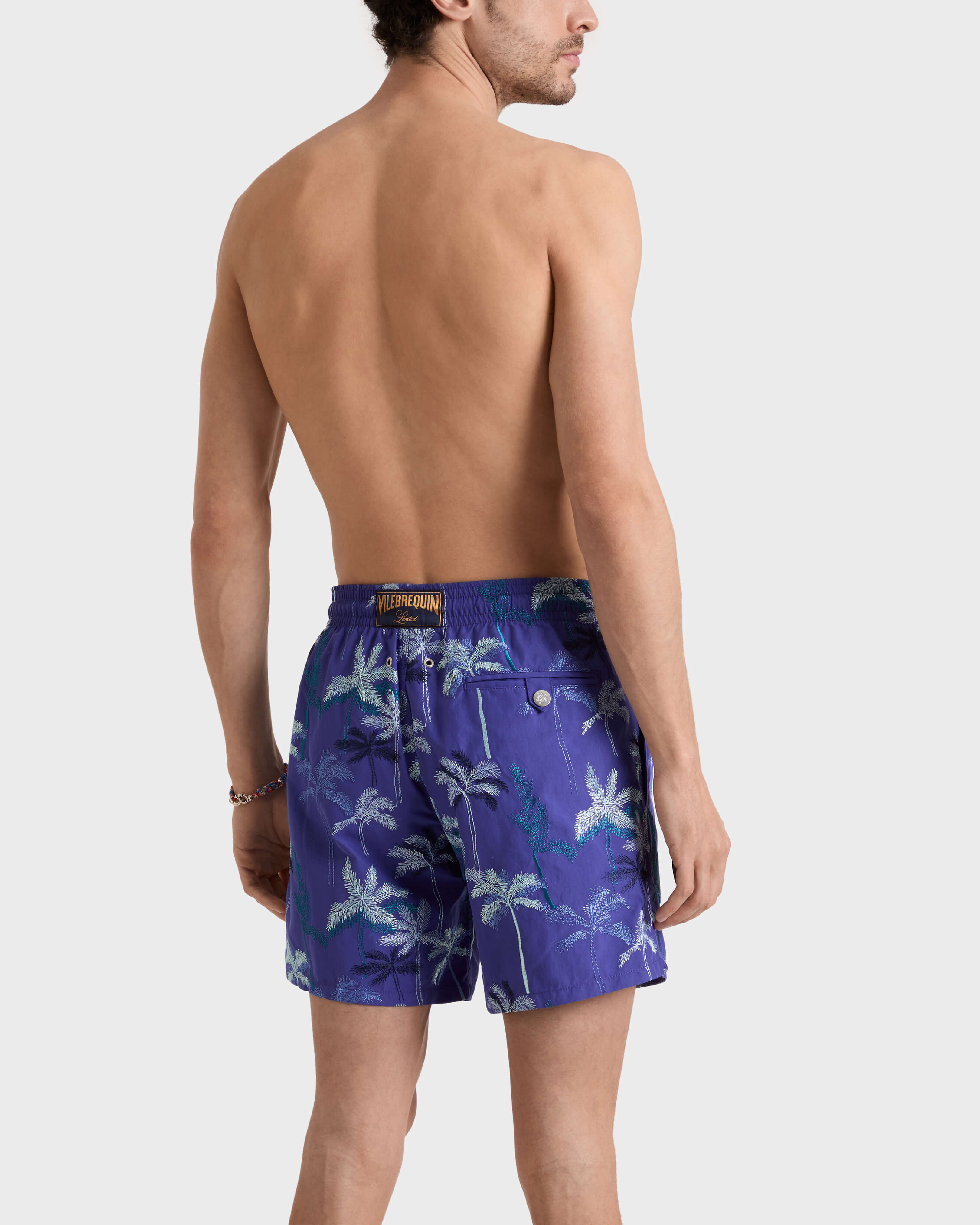 Pantaloncini mare uomo ricamati Palm Offset - Edizione limitata PURPLE BLUE backworn view