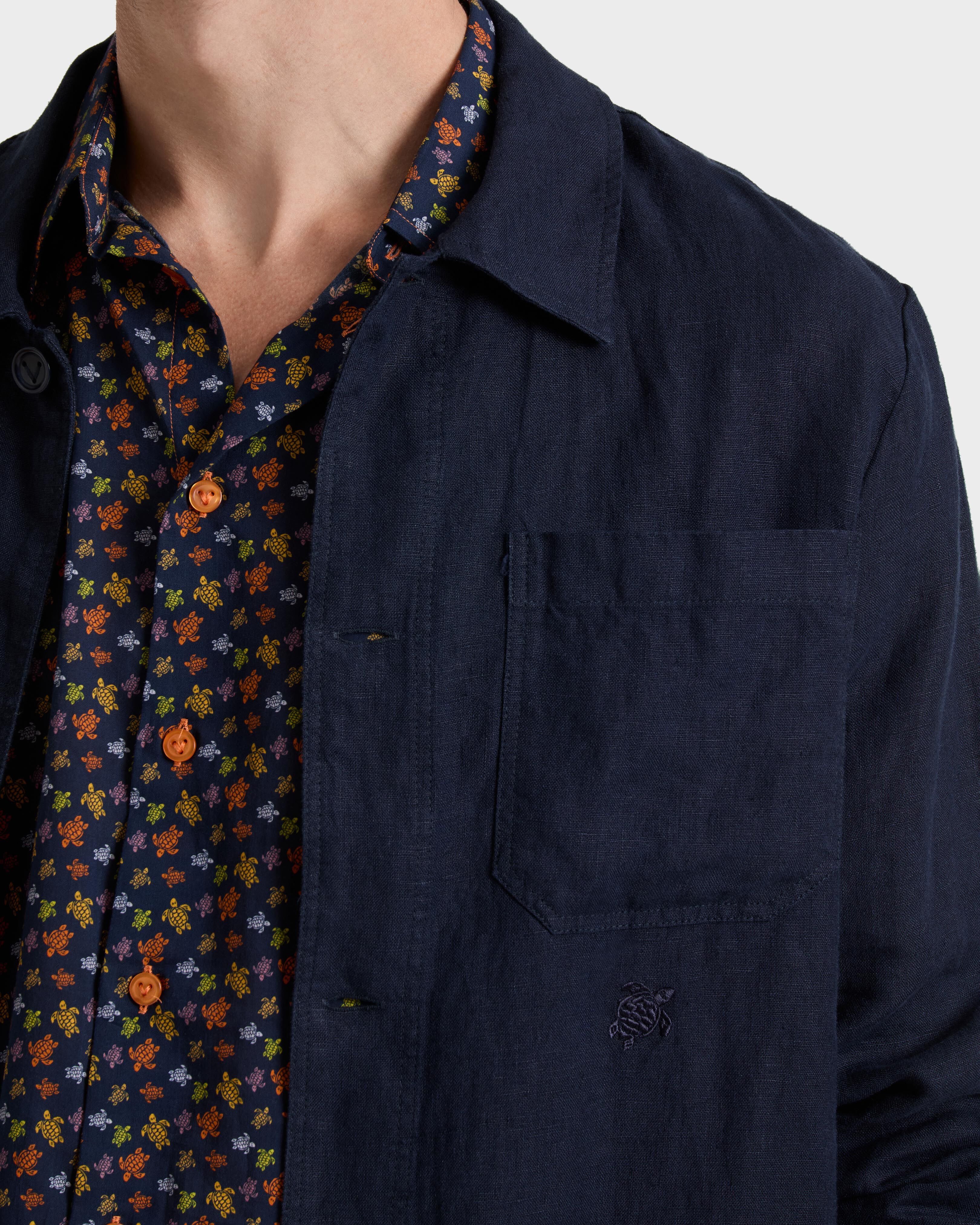 Herren-Leinen-Overshirt uni MARINEBLAU supp1 view