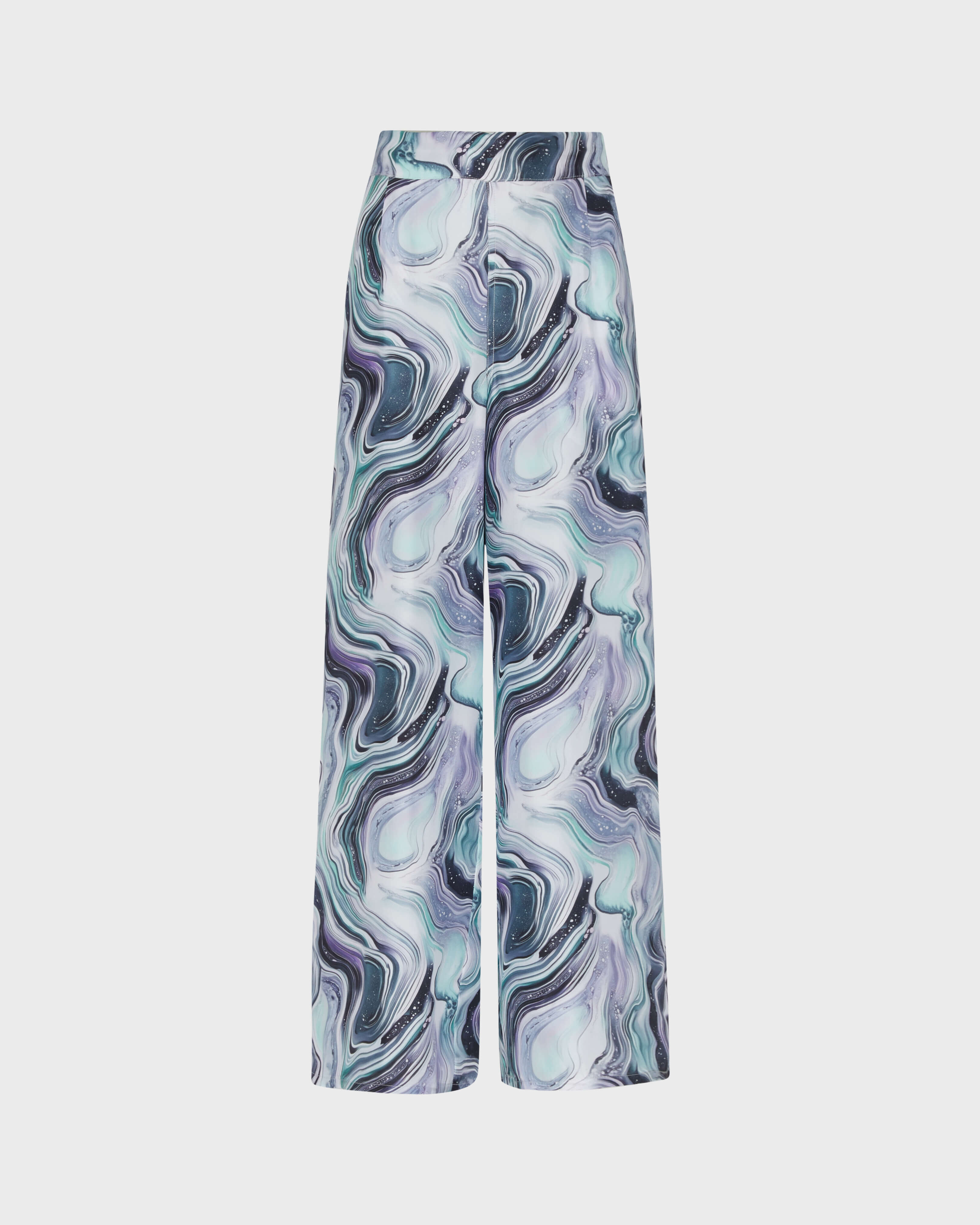 Women Wide-Leg Silk Pants Marble WHITE front view