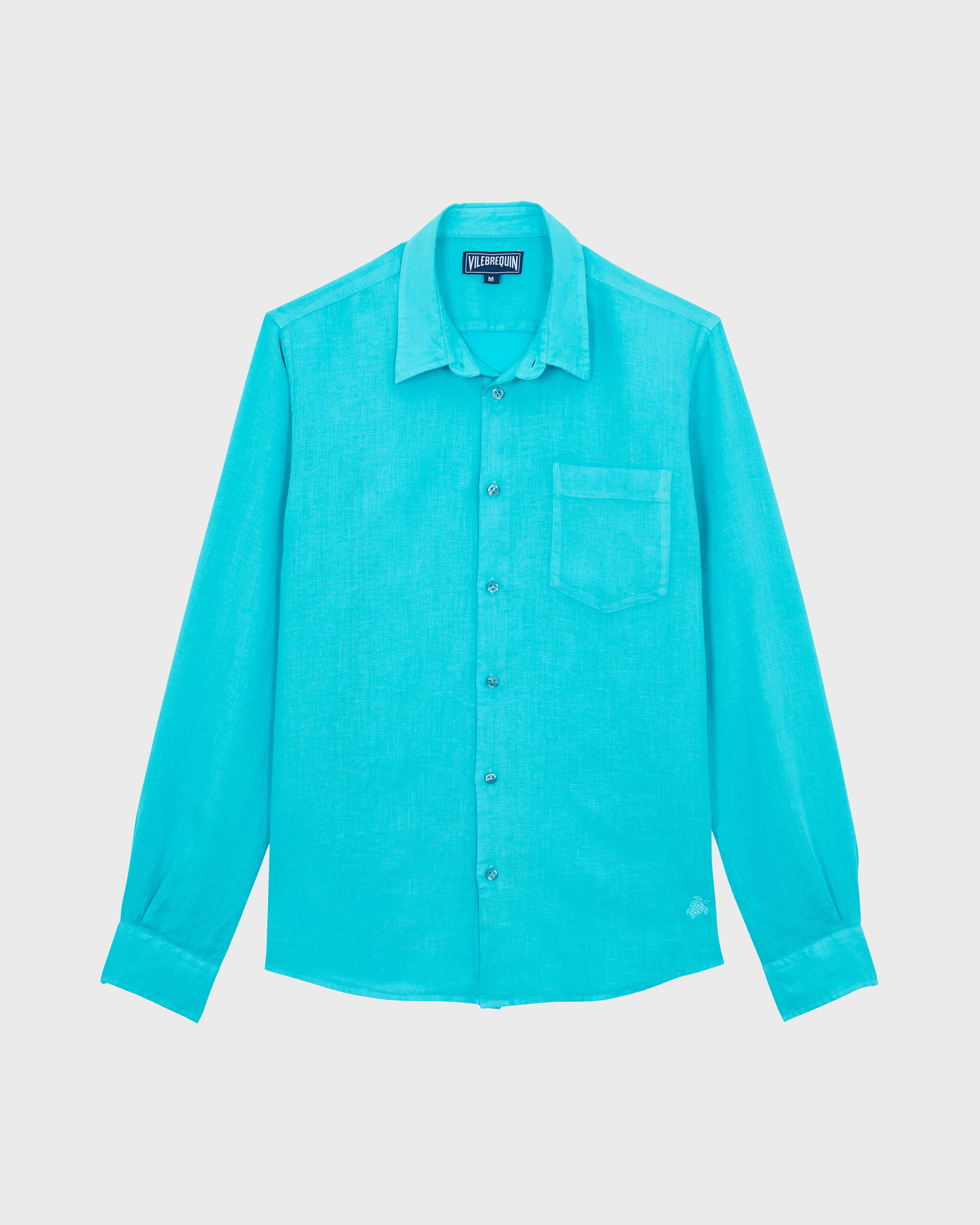 Camicia uomo in lino tinta unita DISCO GREEN front view