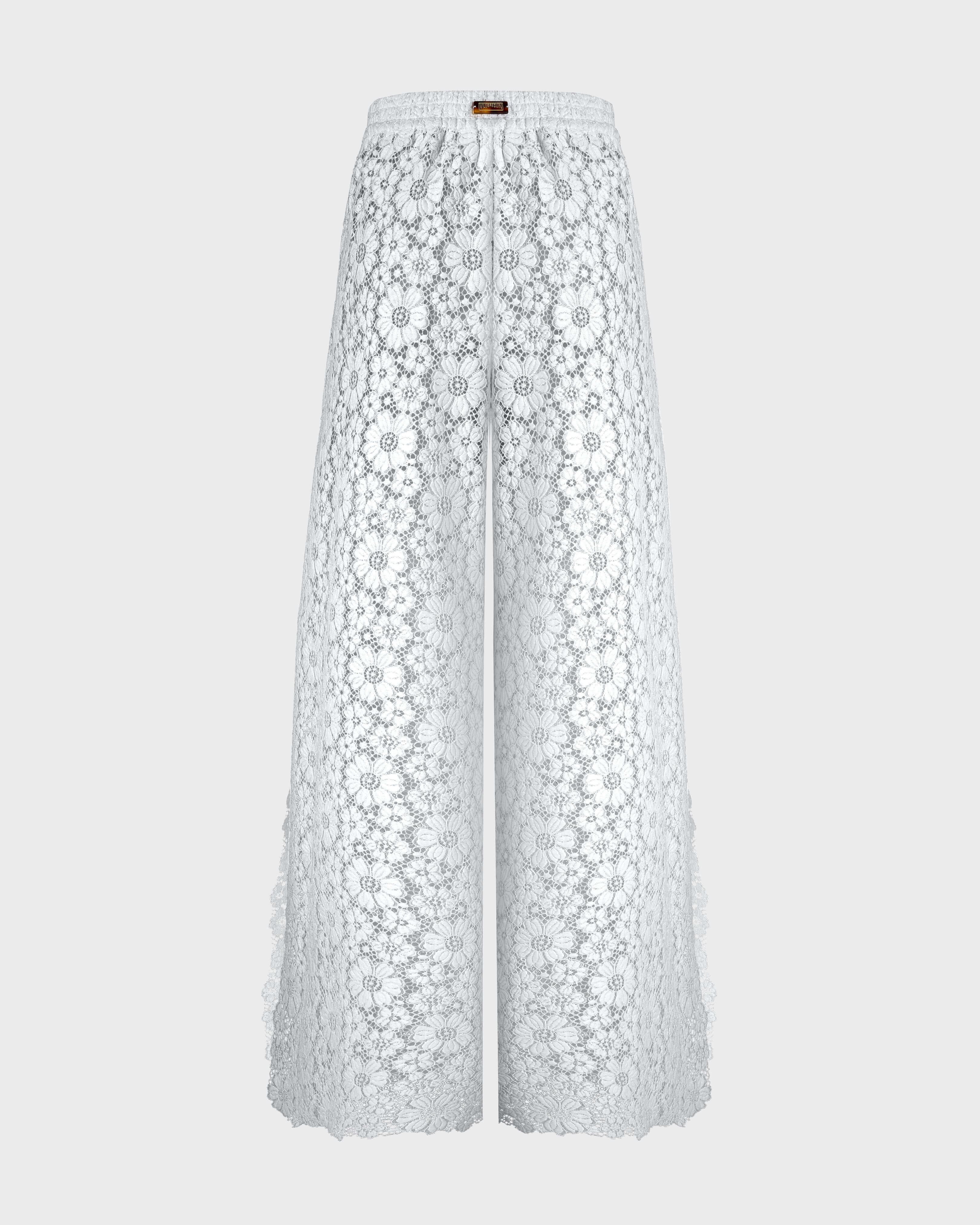 Women Pants Flowers Lace WHITE back view