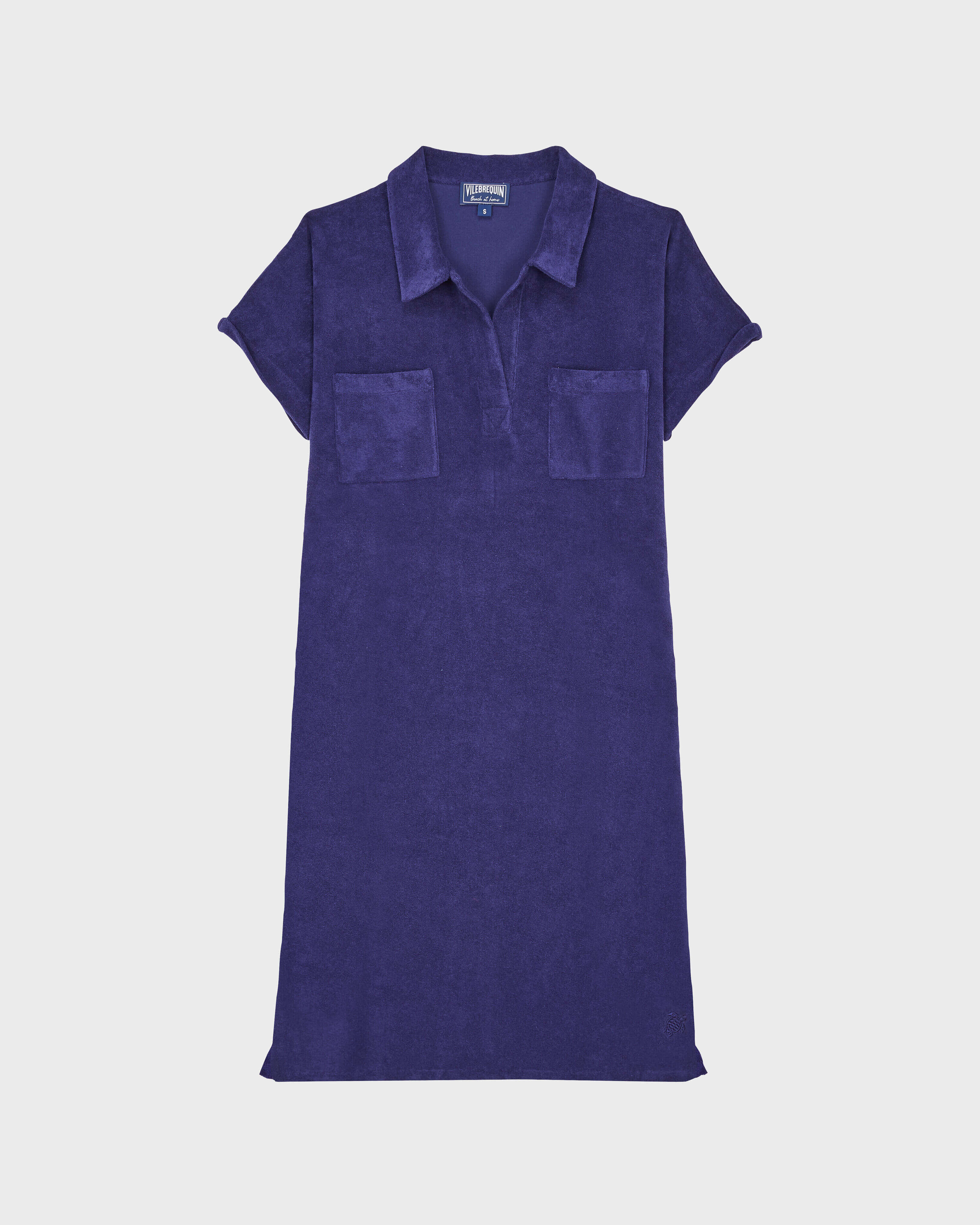 Vestido tipo polo en felpa de color liso para mujer MIDNIGHT front view