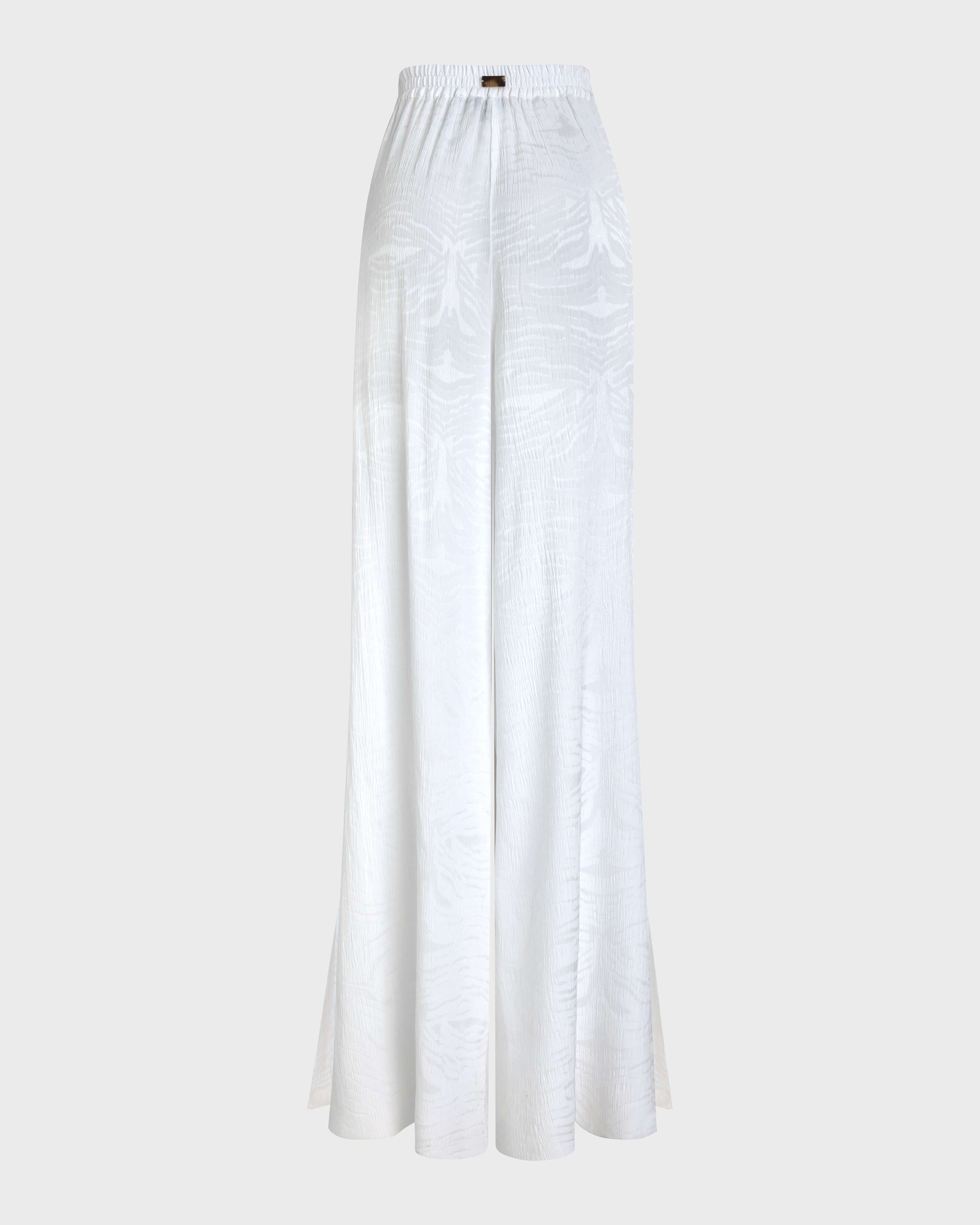 Pantalón de crepé de seda con estampado jacquard para mujer BLANCO back view