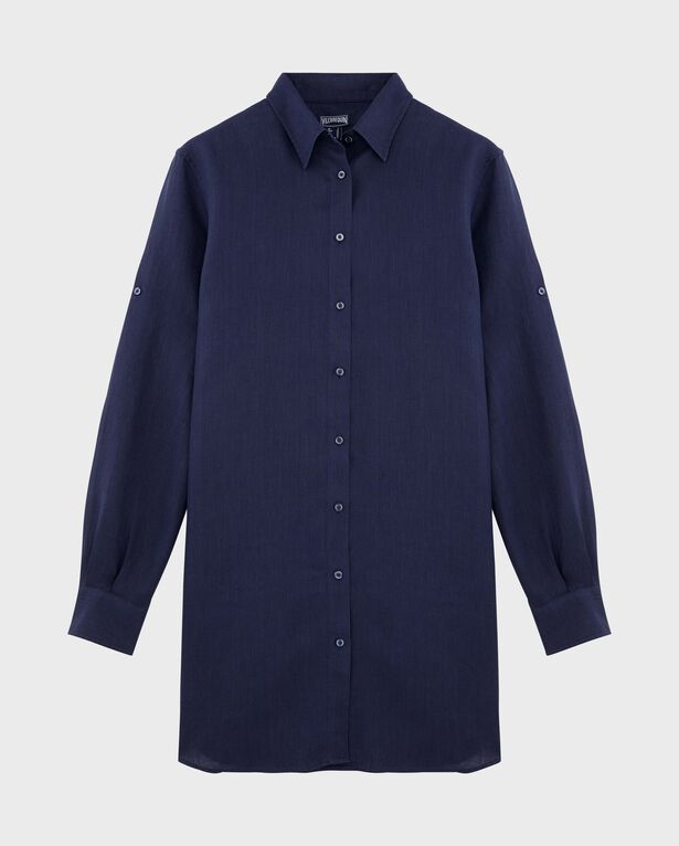 Vilebrequin - Women Linen Dress Solid - Shirt Dress - Fragance - Blue - Size L