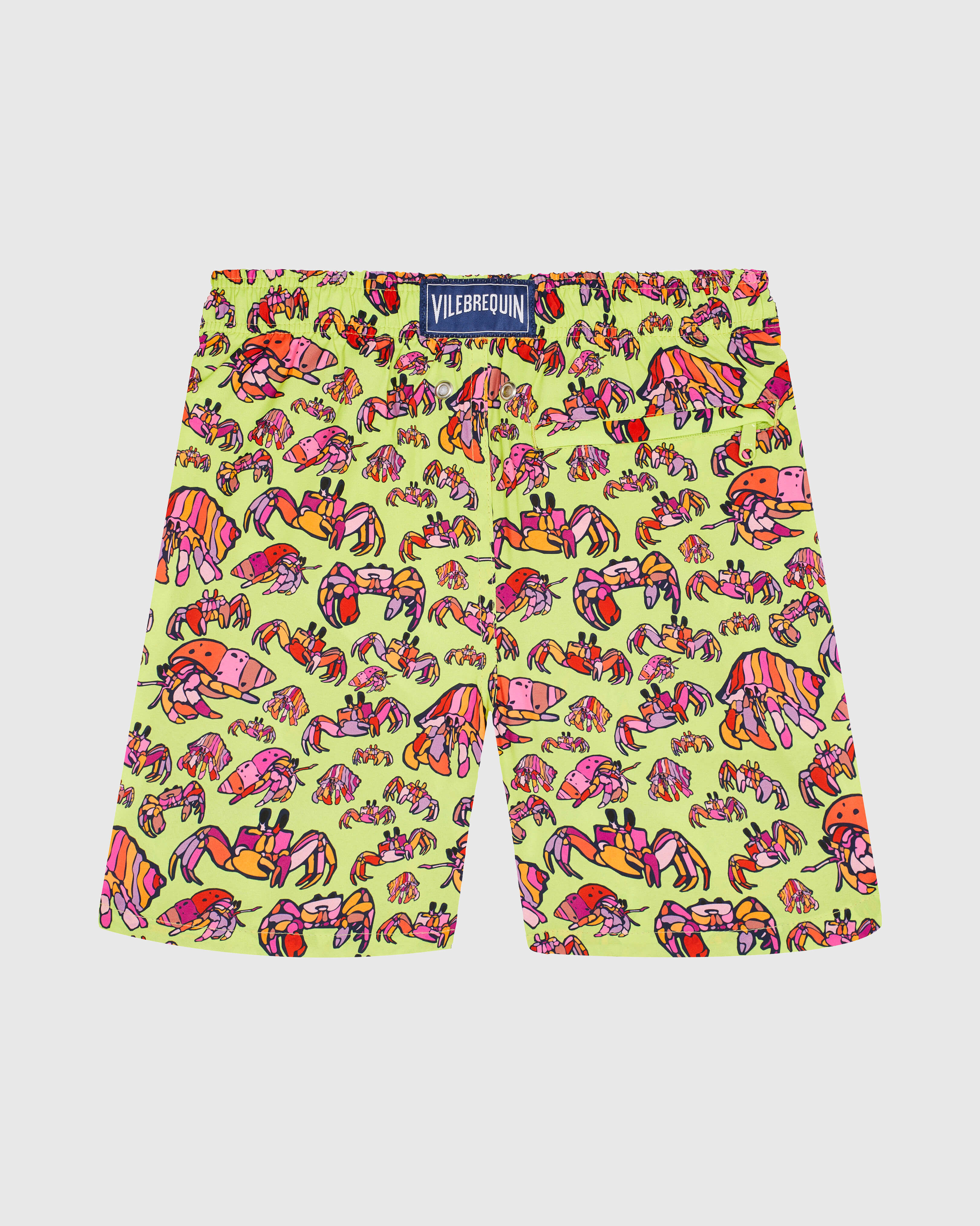 Boys Ultra-light and packable Swim Shorts Hermit Crabs CHARTREUSE back view