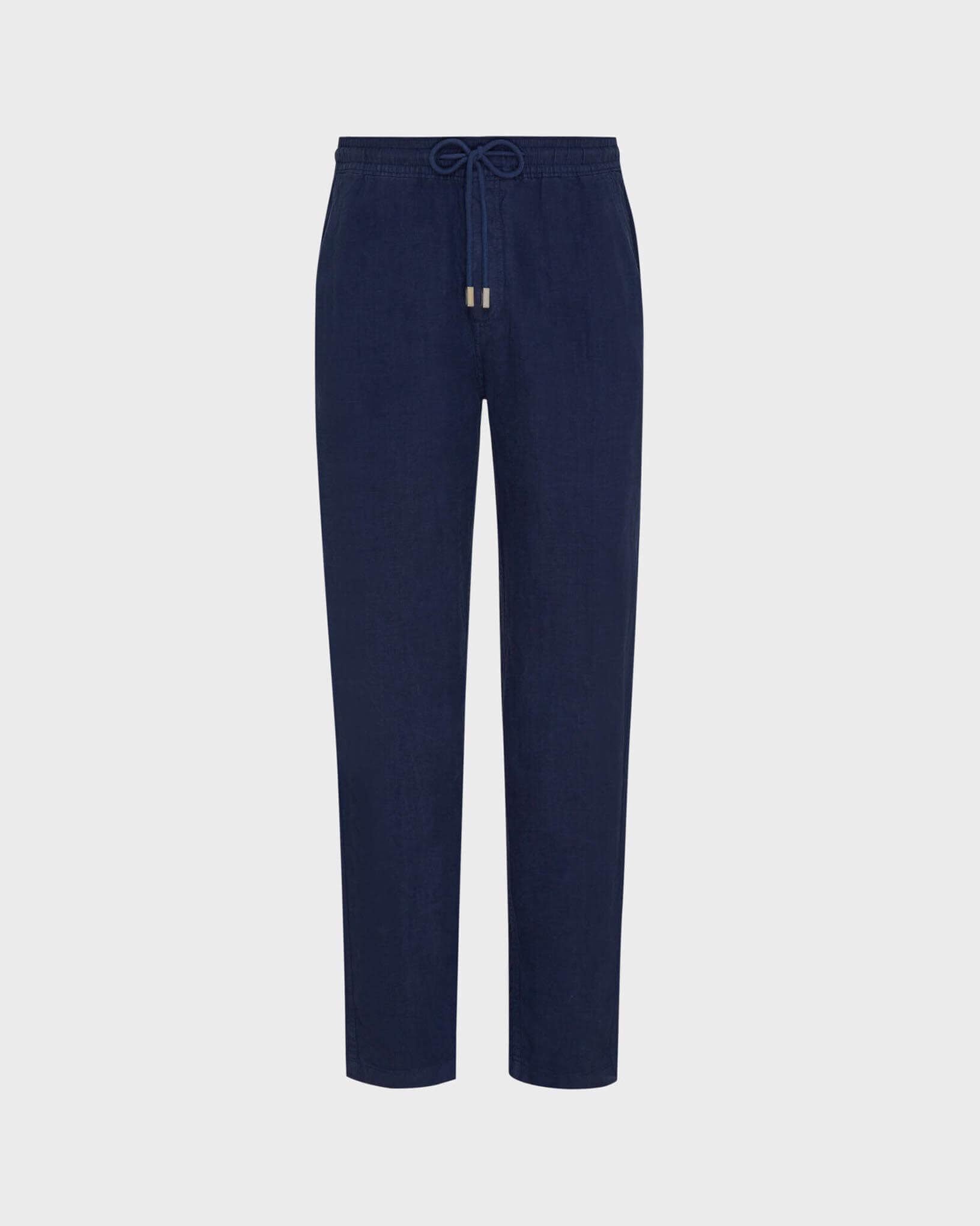 Men Comfort Linen Pants Solid NAVY front view