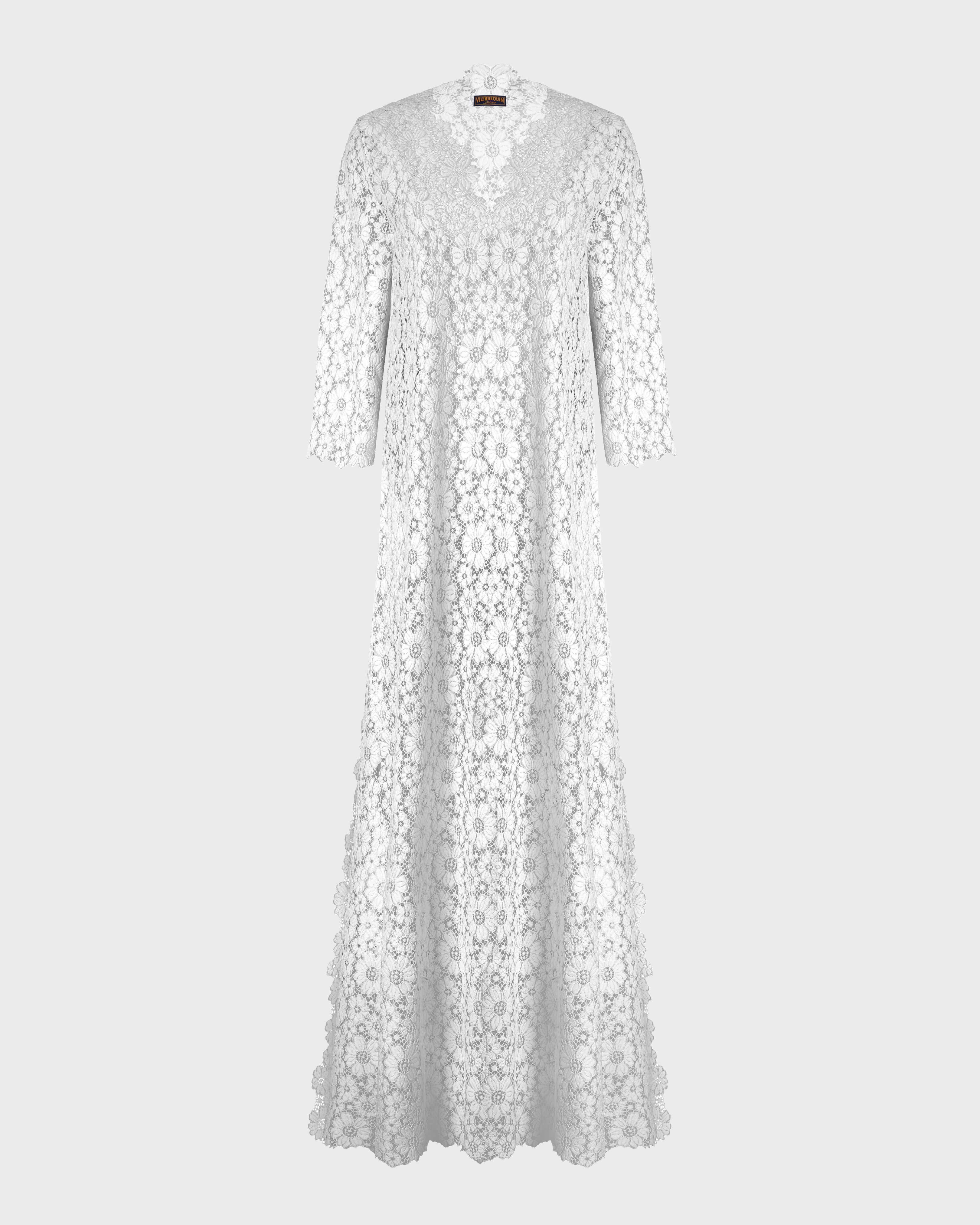 Damen-Guipure-Kaftan WEISS front view