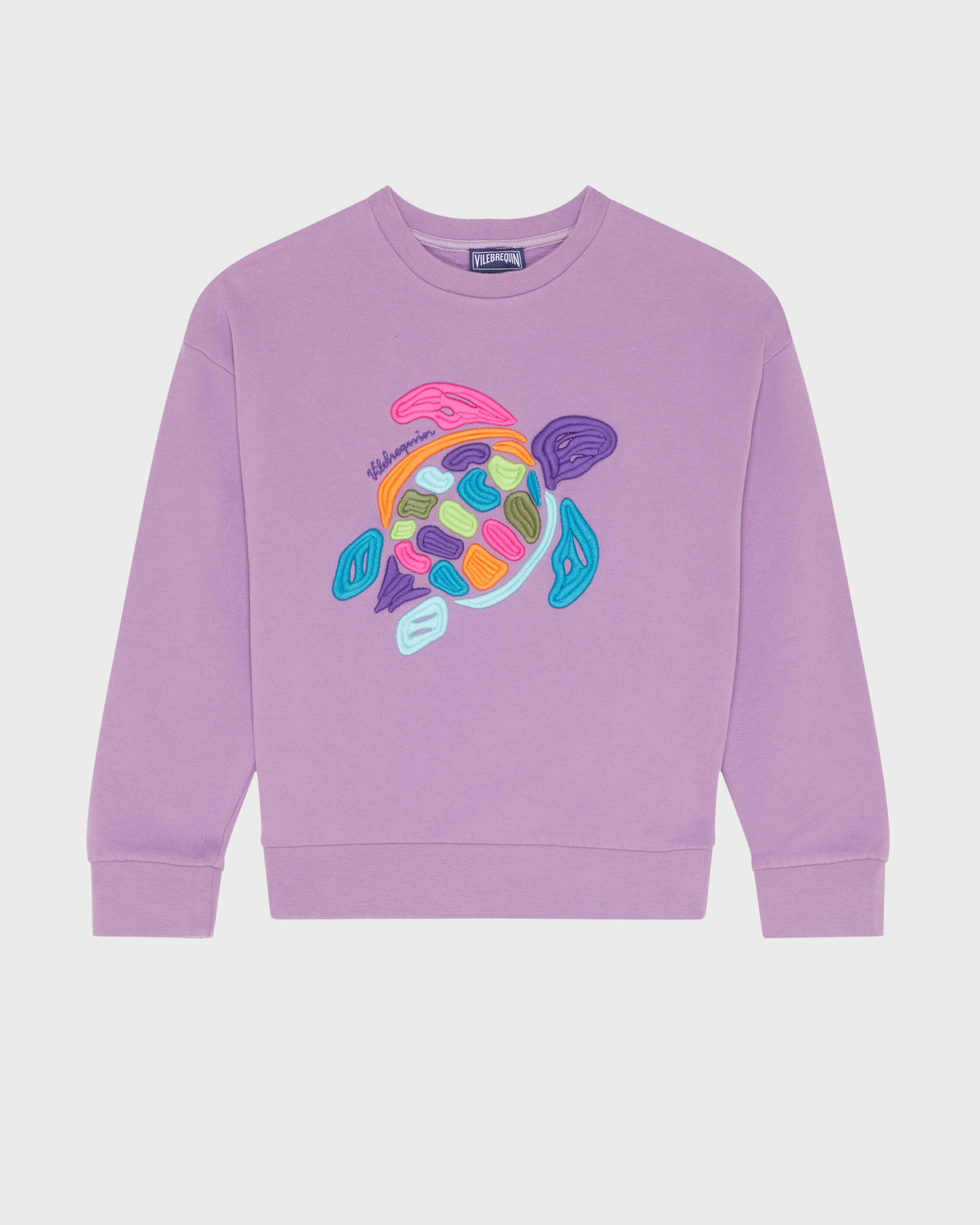 Sweat col rond en coton organique Multico Big Turtle ORCHIDEE front view