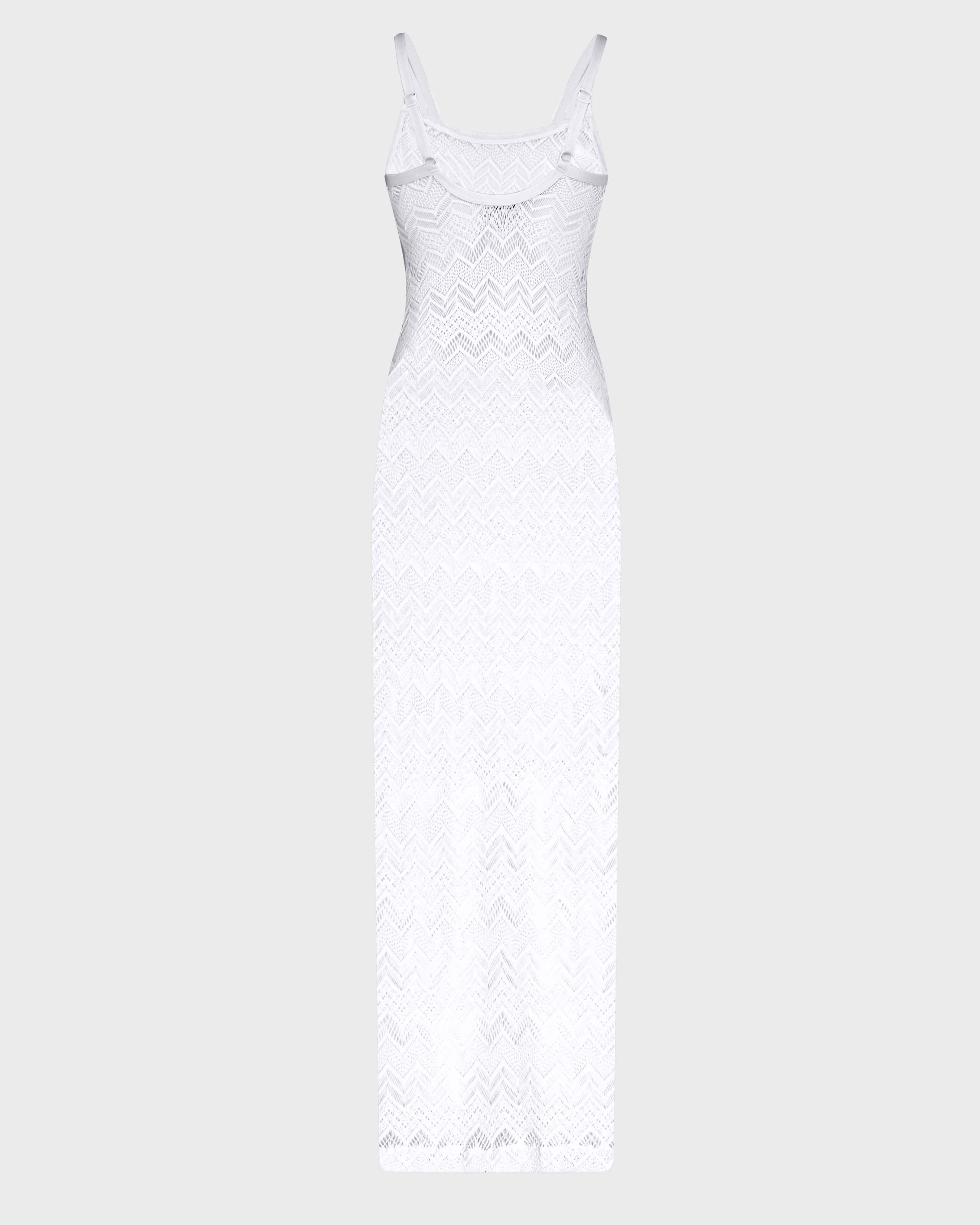 Women Long Mesh Dress OFF WHITE back view