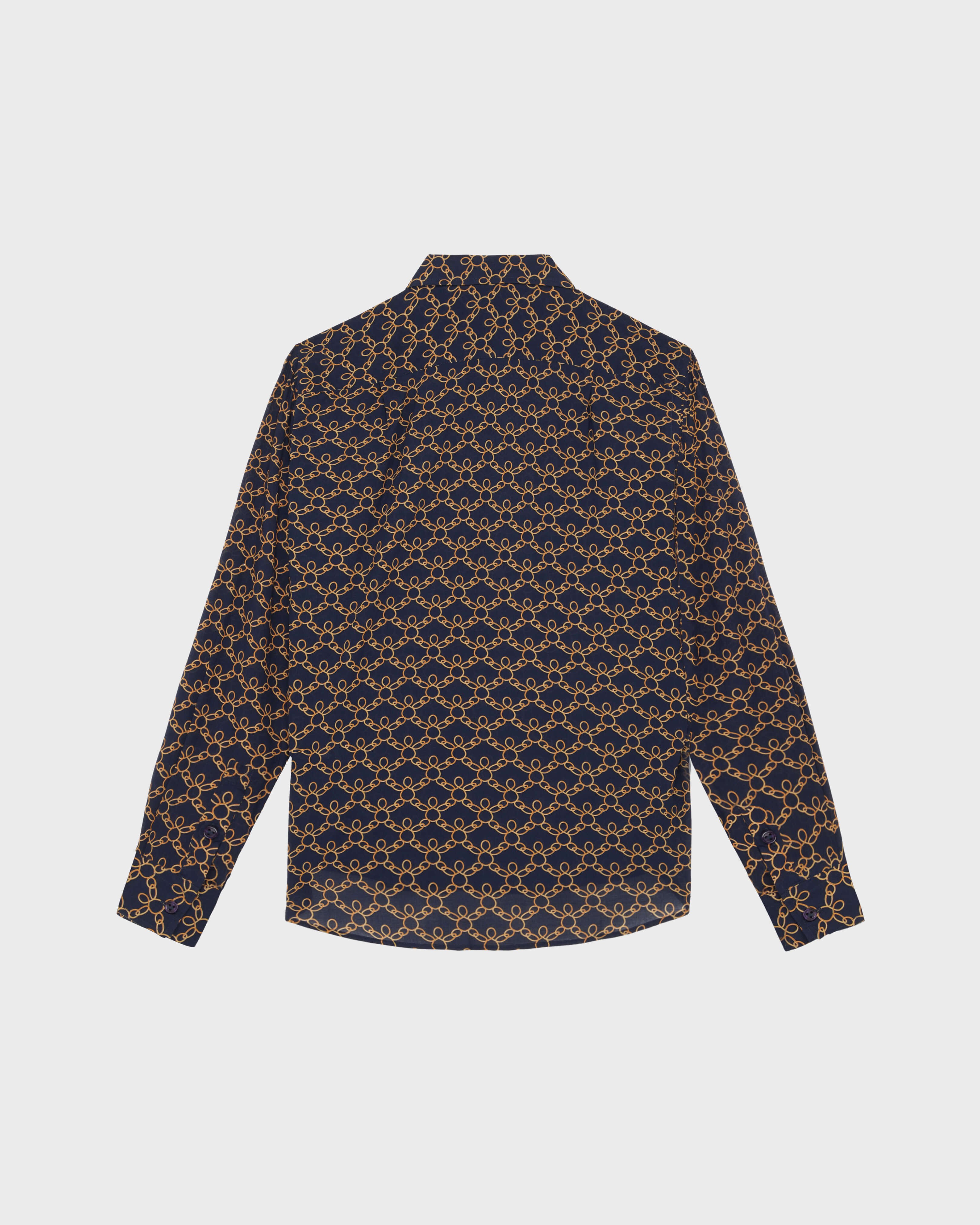 Men Cotton Voile Shirt Turtles Chains NAVY back view