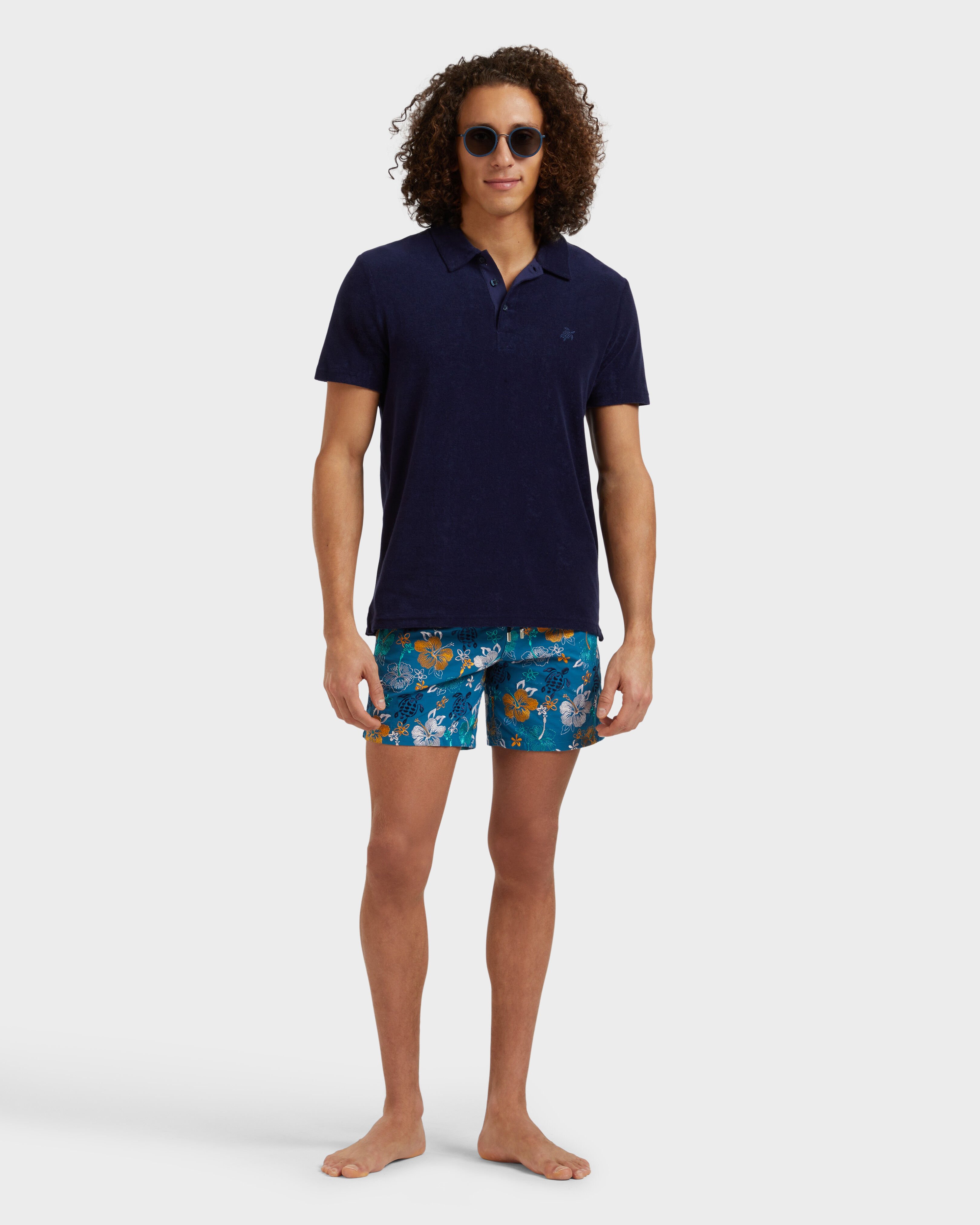 Men Swim Shorts Embroidered Tropical Turtles - Limited Edition PEACOCK supp1 view