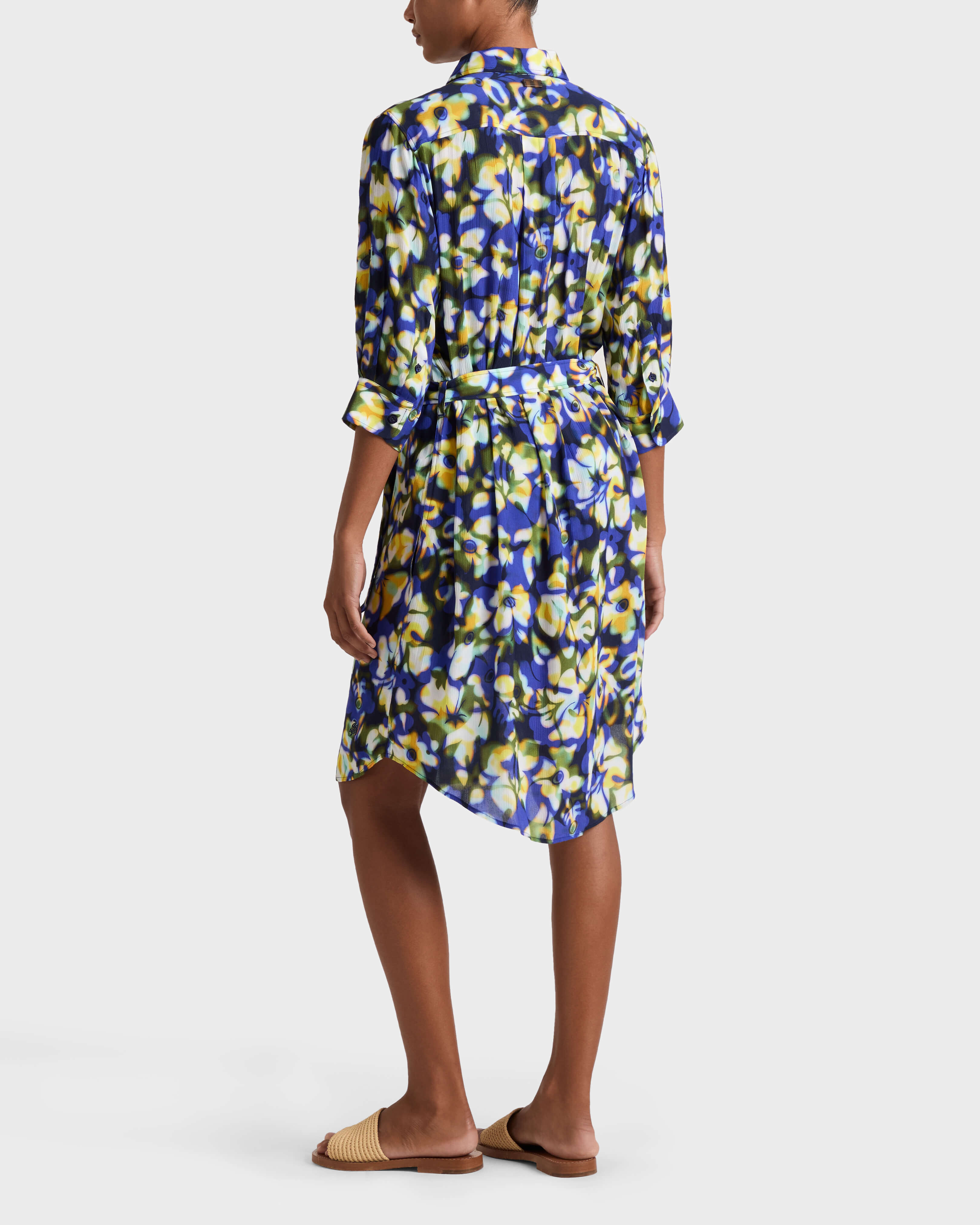Women Viscose Long Shirt Dress Frangipanier Trouble NAVY backworn view