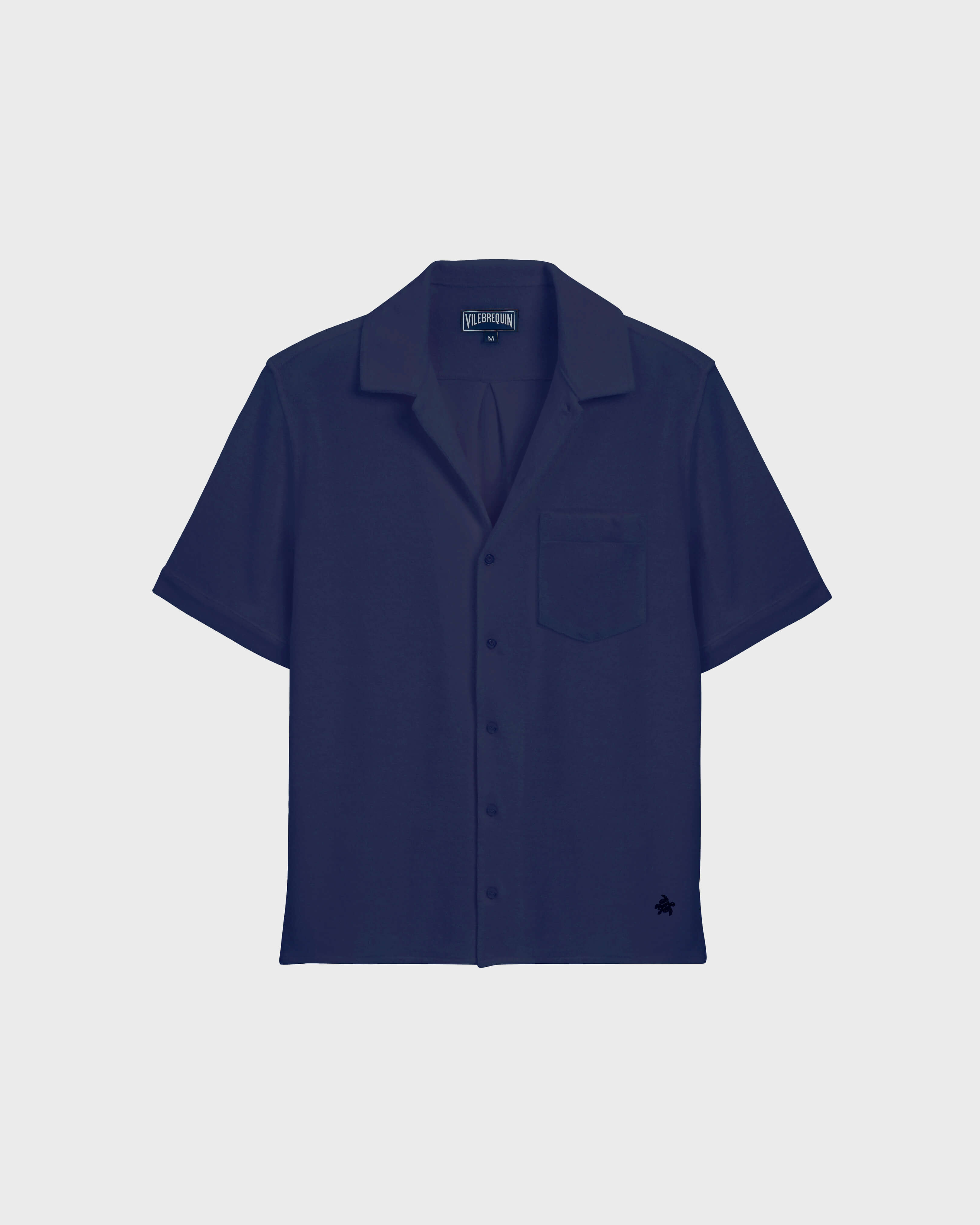 Jacquard-Bowling-Hemd aus Frottee MARINEBLAU front view