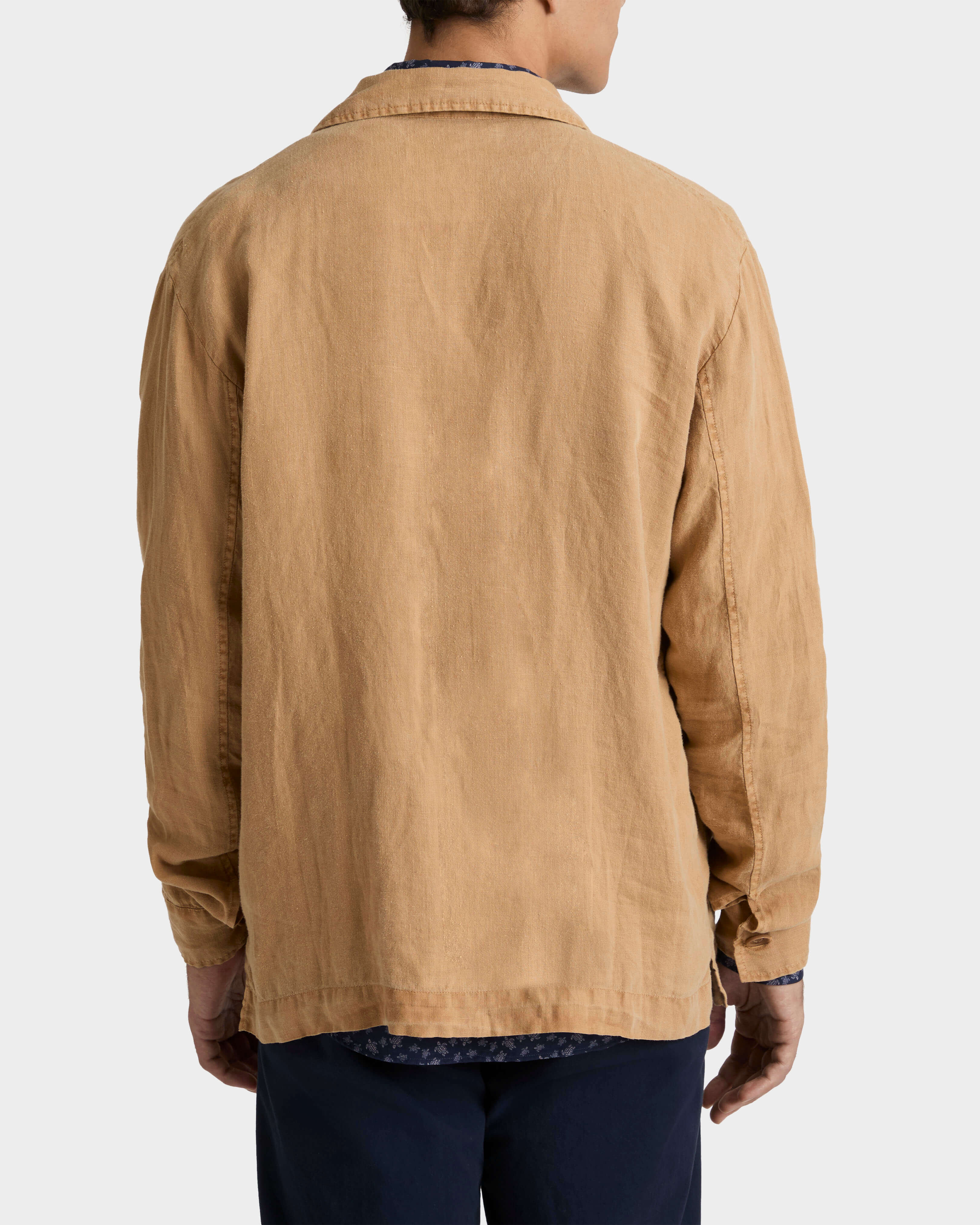 Men Linen Overshirt Solid MOCHA backworn view