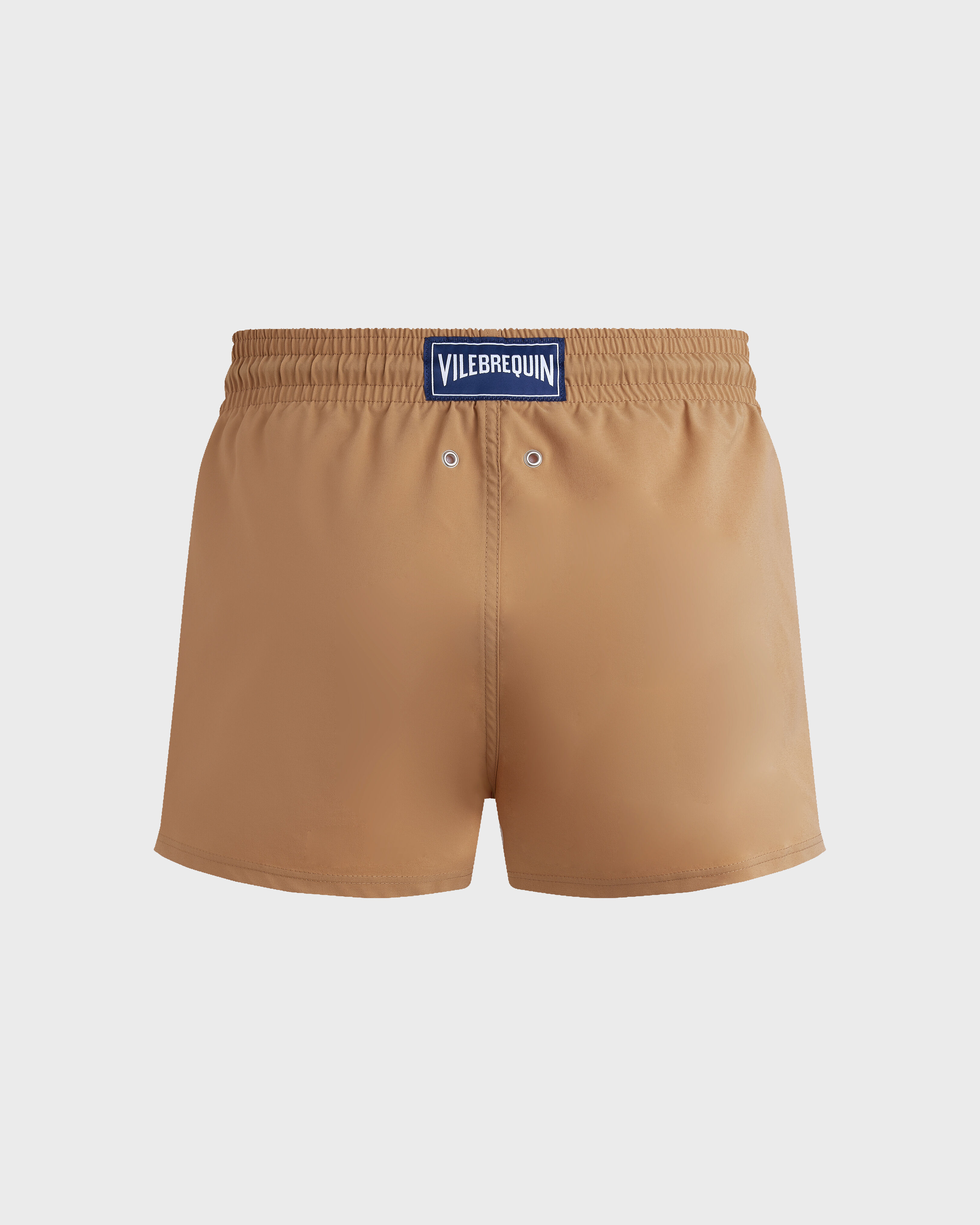Men Swimwear Short and Fitted Stretch Solid MOCHA back view