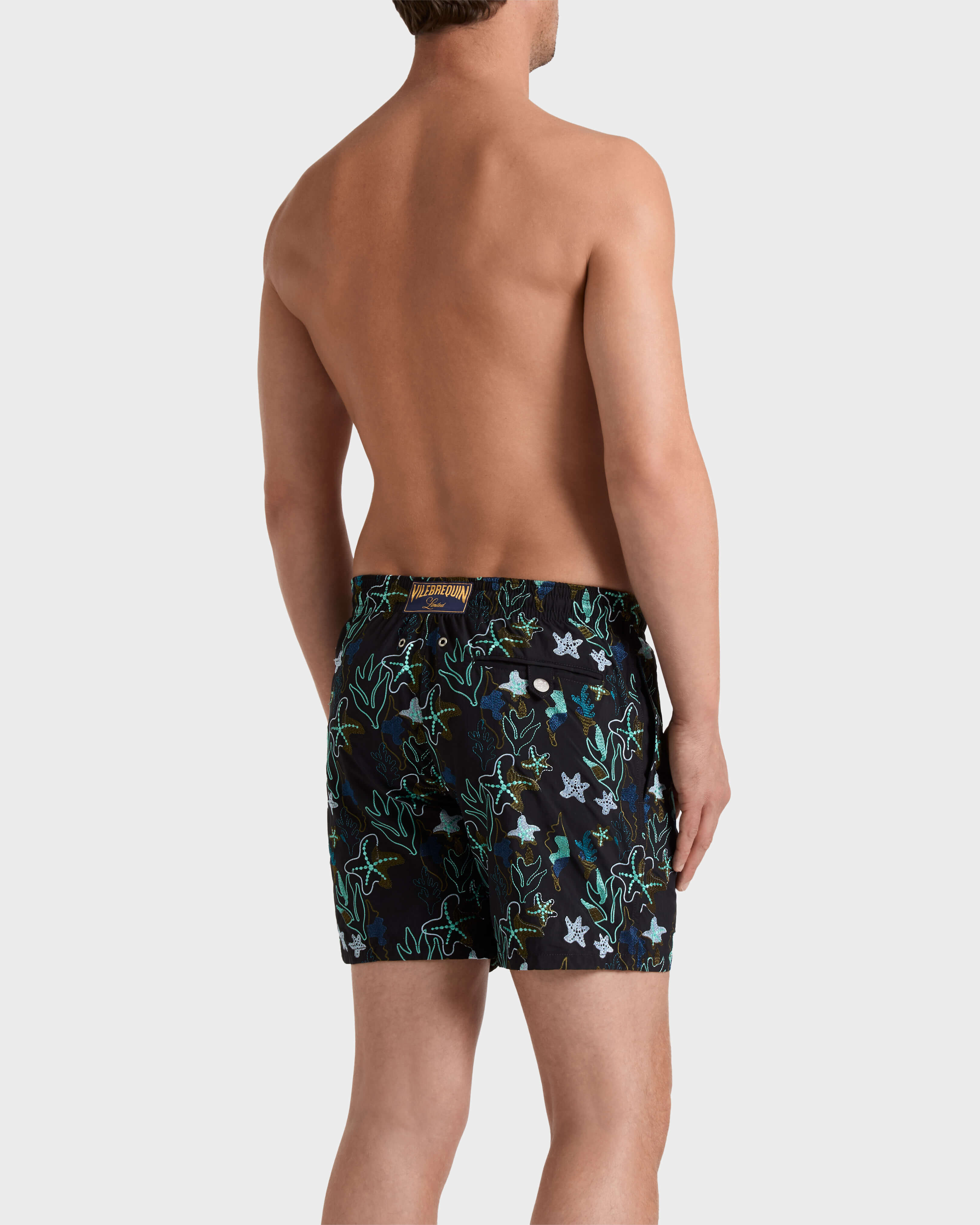 Maillot de bain brodé Seaweed - Édition limitée NOIR backworn view