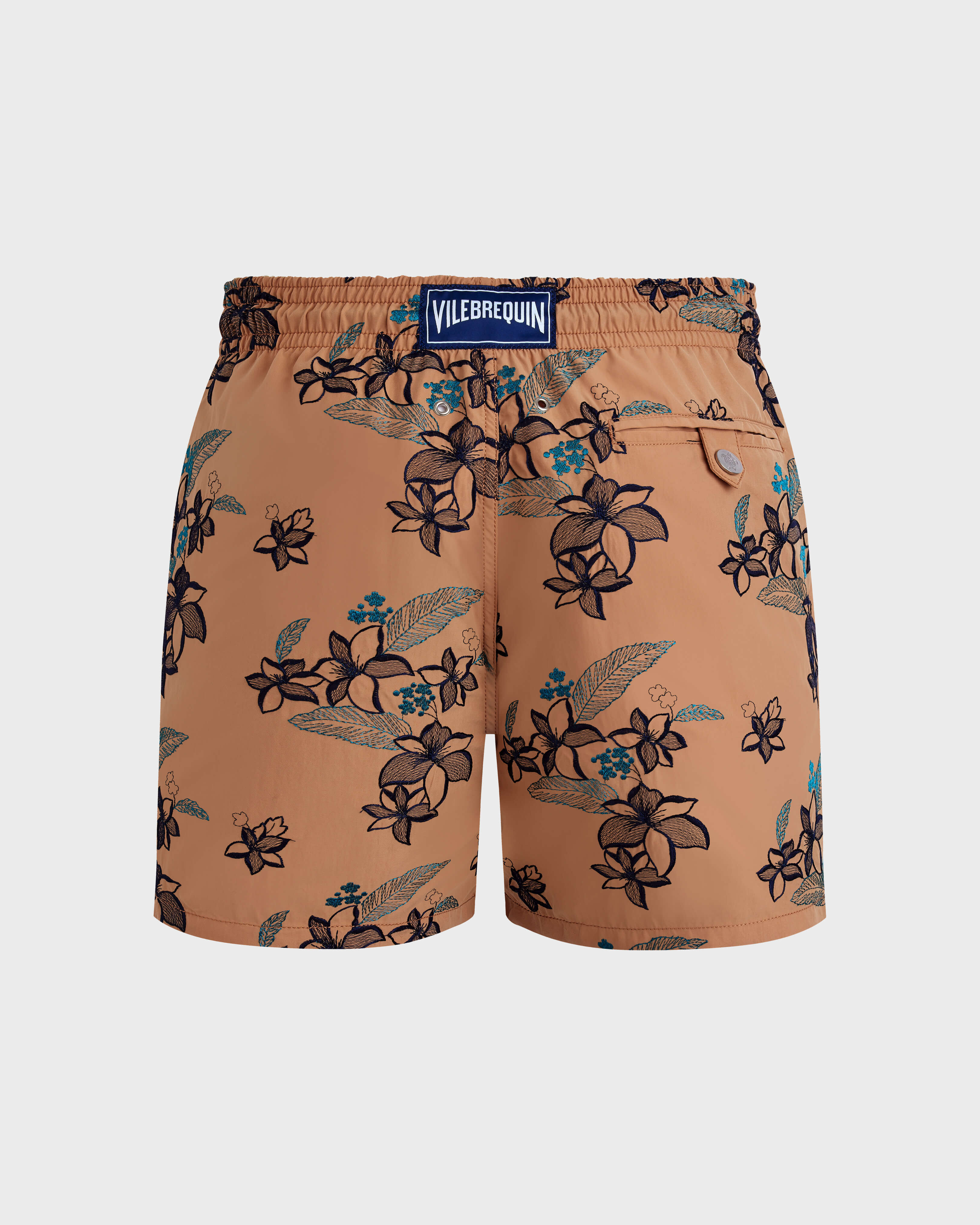 Men Swim Shorts Embroidered Flowers Power - Limited Edition MOCHA back view