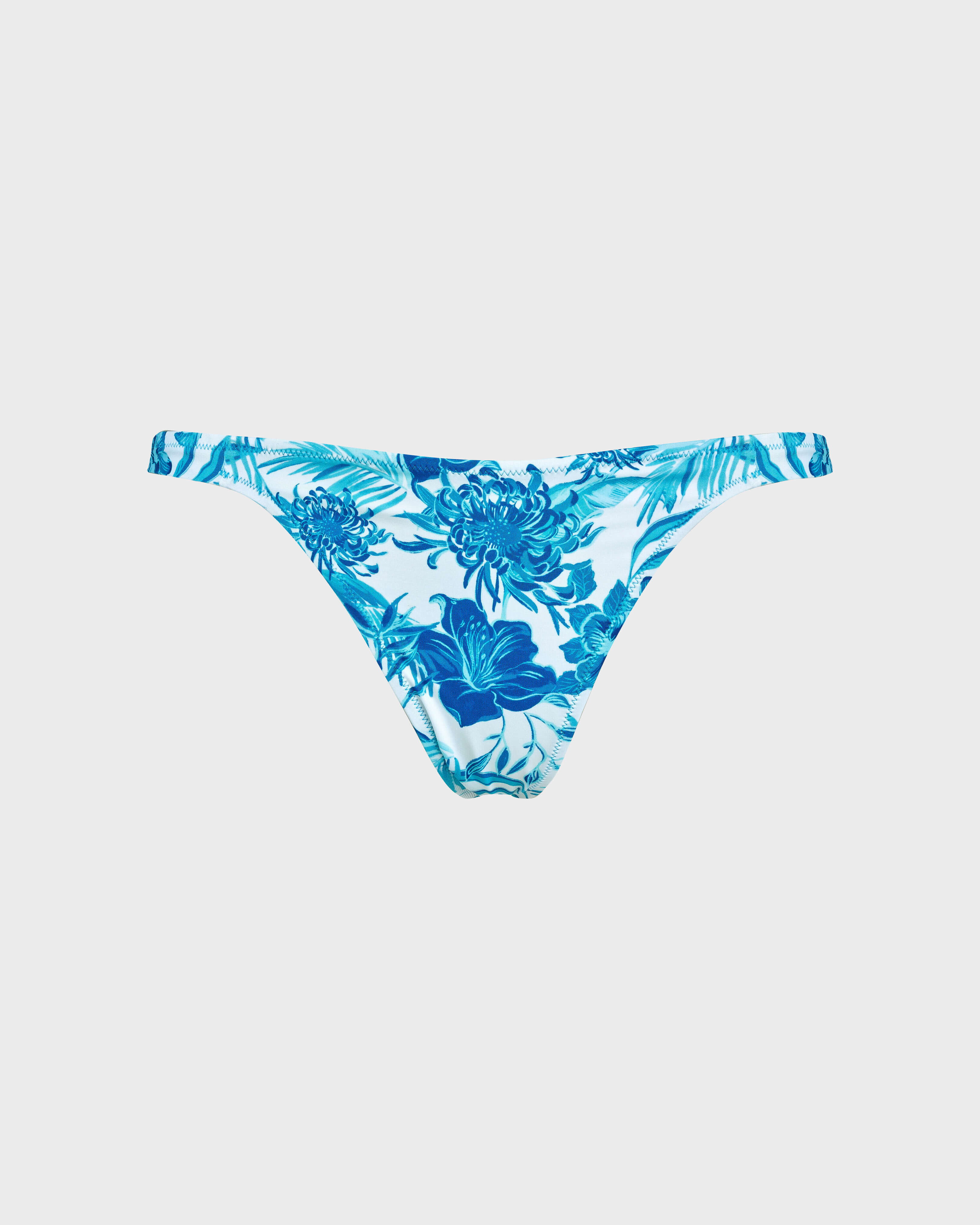 Women Tanga Bikini Bottom Tahiti Flowers WHITE front view