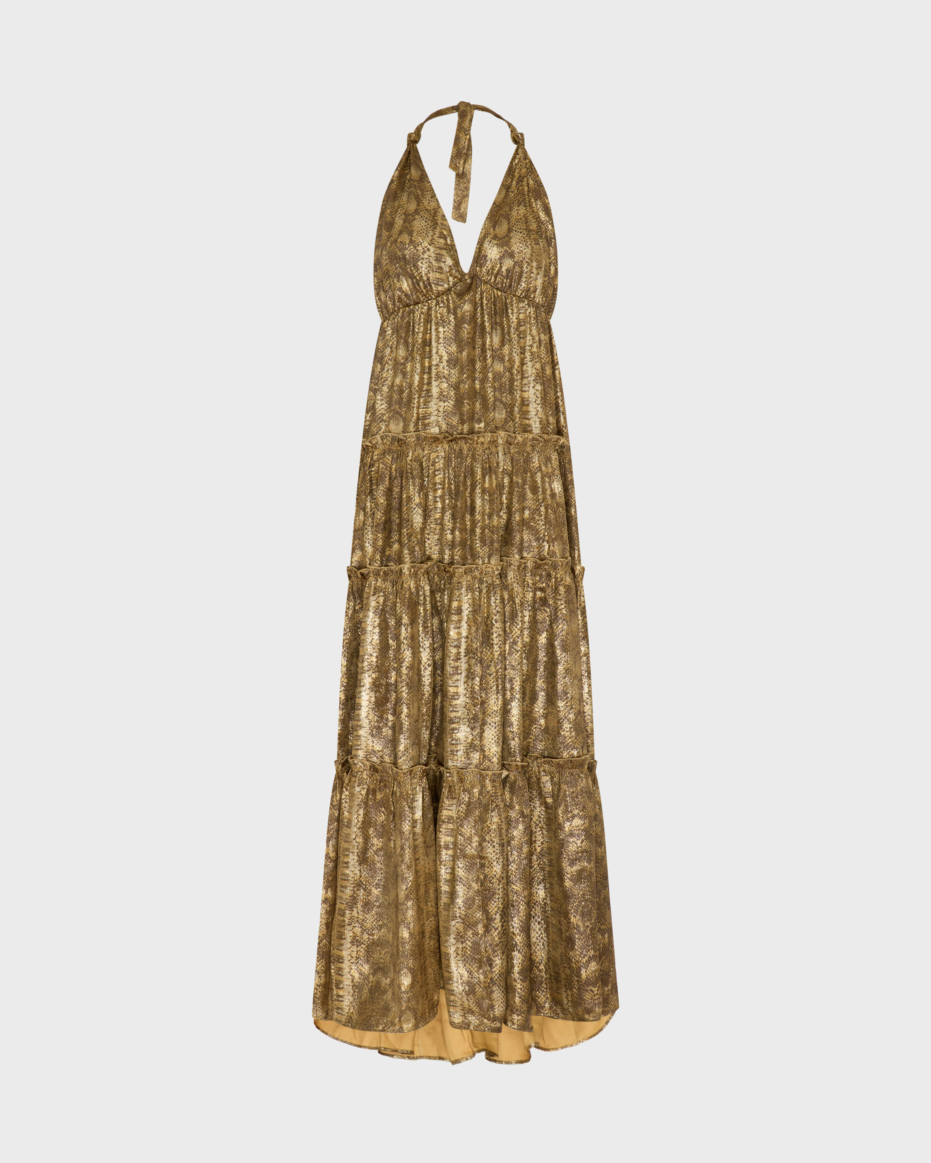 Langes Lame Python Kleid für Damen GOLD front view