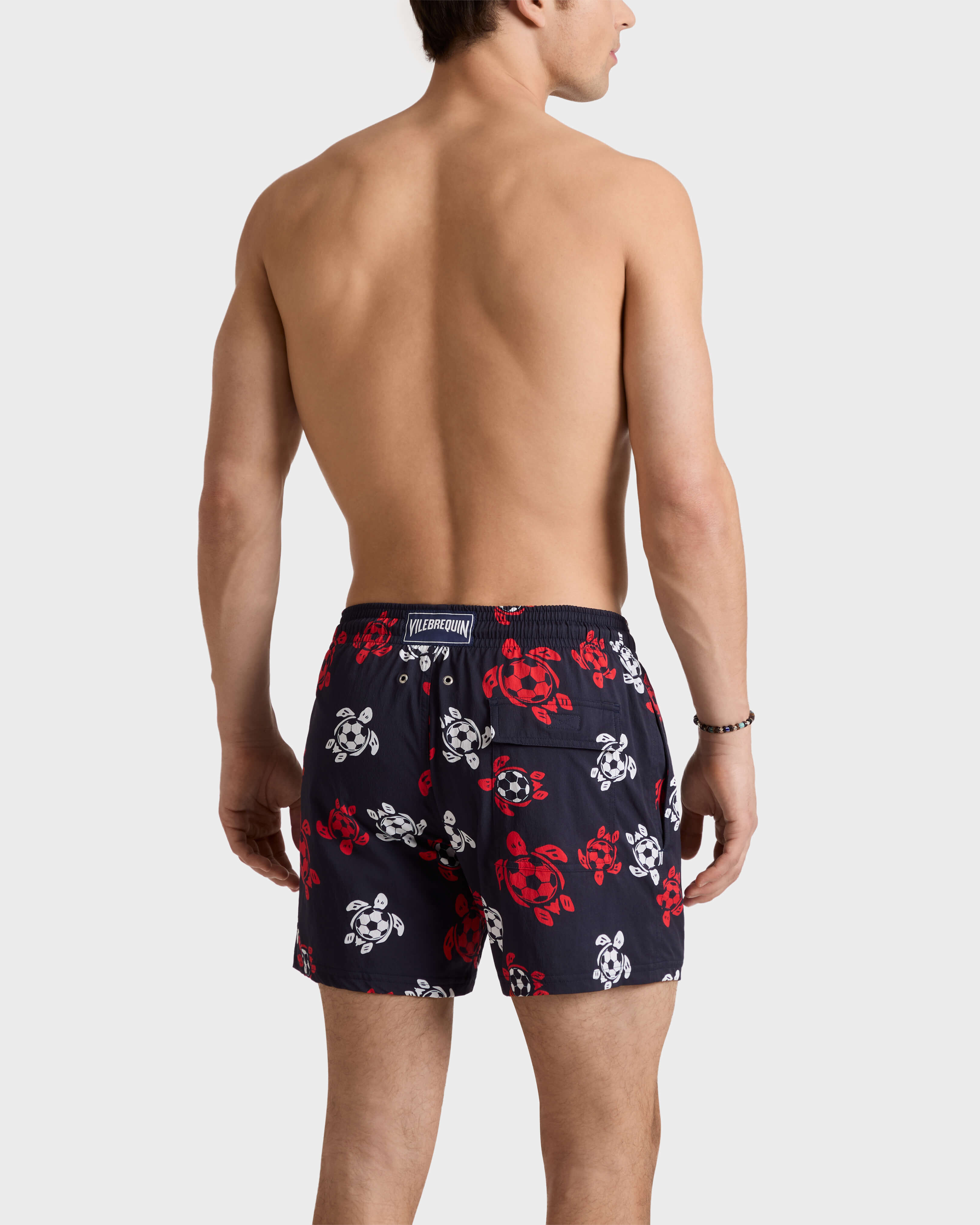 Soccer Turtles Stretch-Badeshorts für Herren MARINEBLAU backworn view