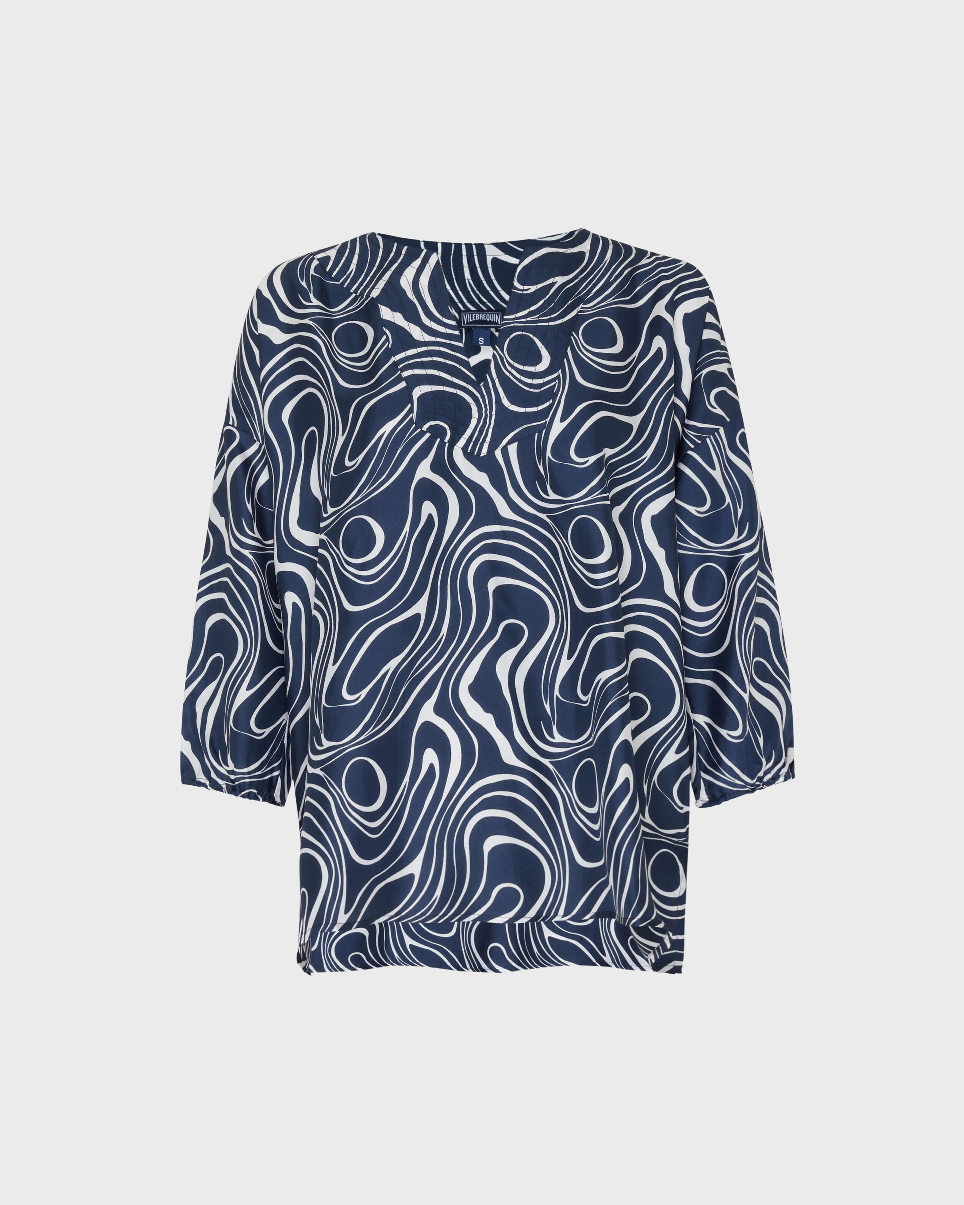 Women Silk Shirt Waves NAVY front view