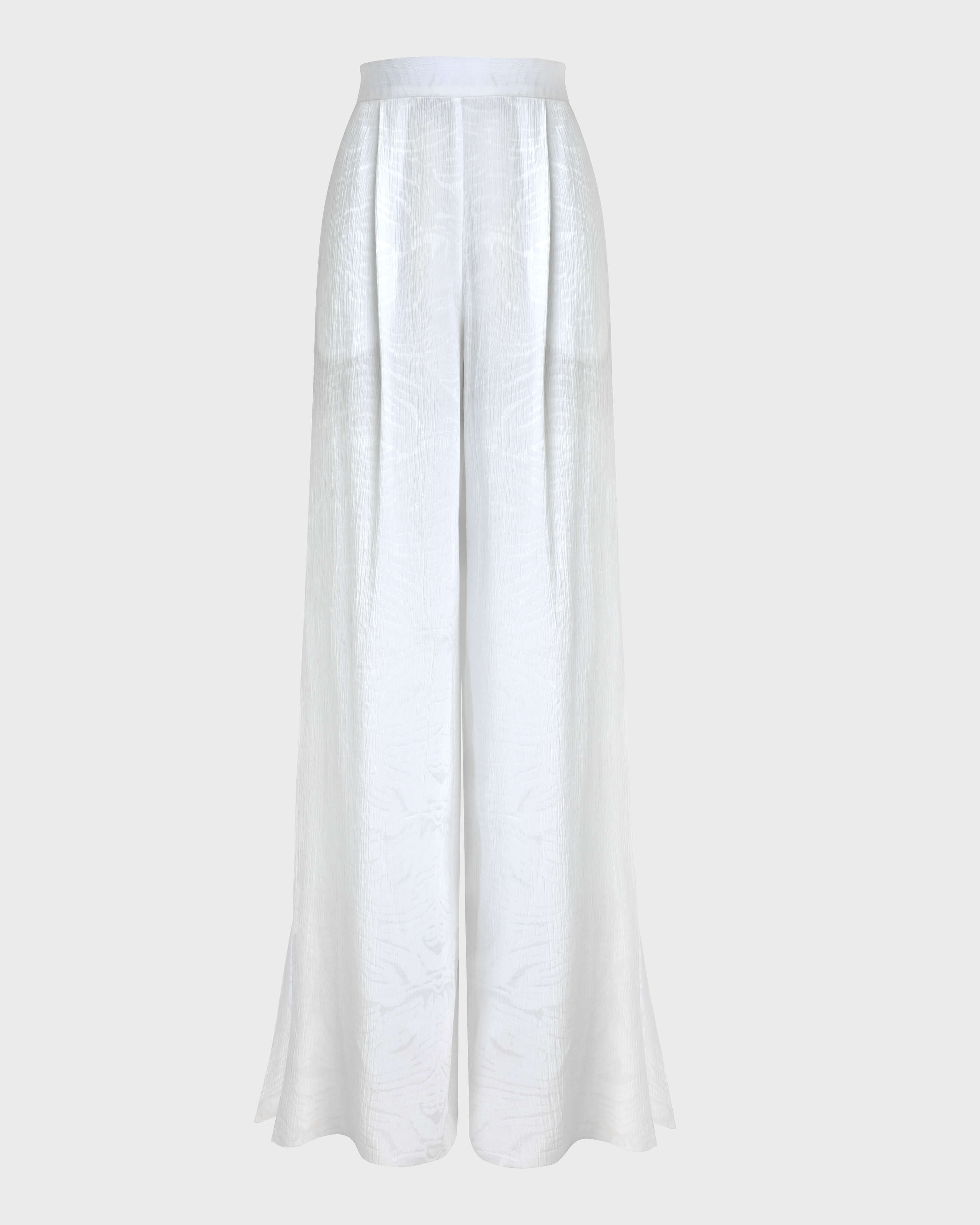 Pantalón de crepé de seda con estampado jacquard para mujer BLANCO front view