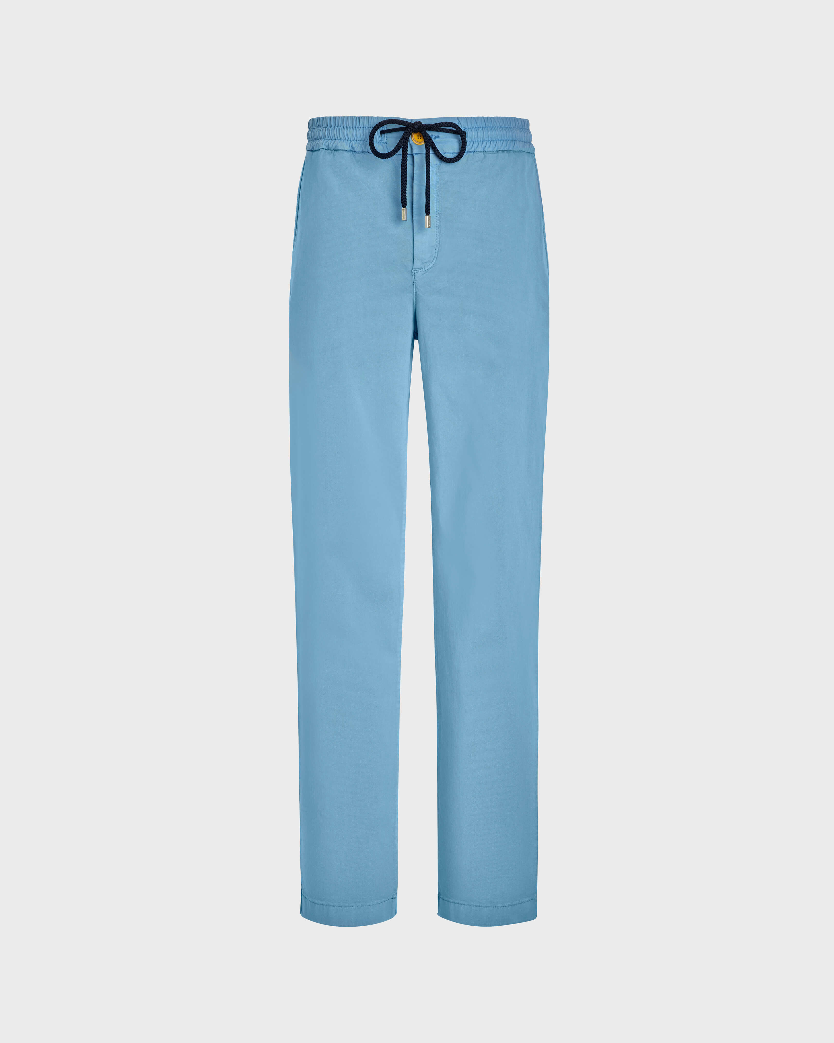 Men Cotton and Tencel Elastic Waist Pants Solid DIVINE front view